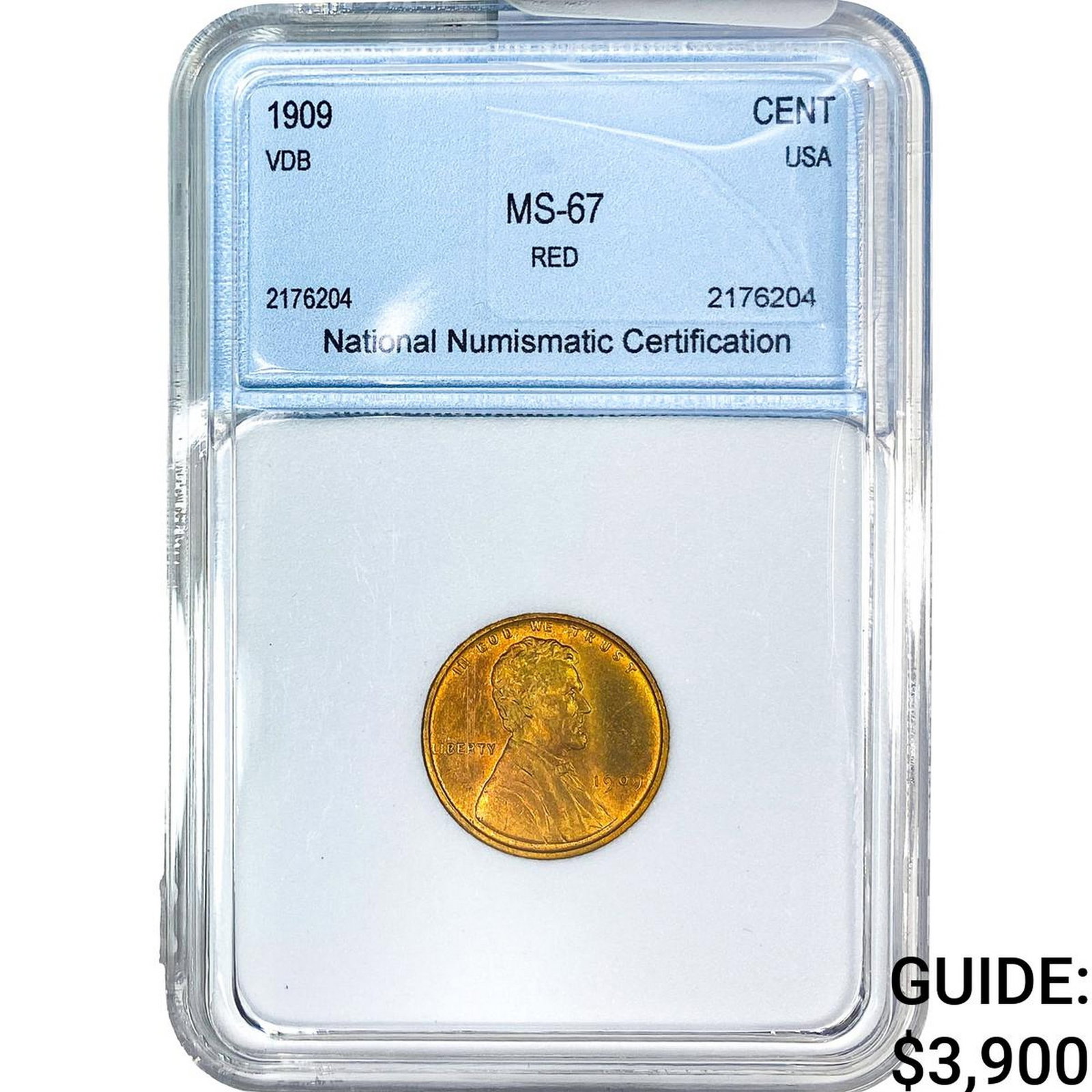 1909 VDB Wheat Cent NNC MS67 RD: 1909 VDB Wheat Cent NNC MS67 RD