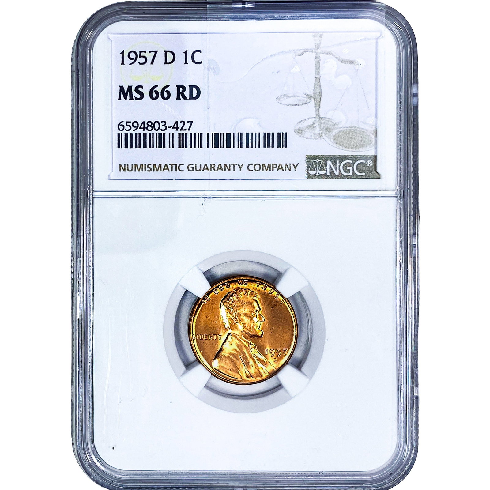 1957-D Wheat Cent NGC MS66 RD: 1957-D Wheat Cent NGC MS66 RD