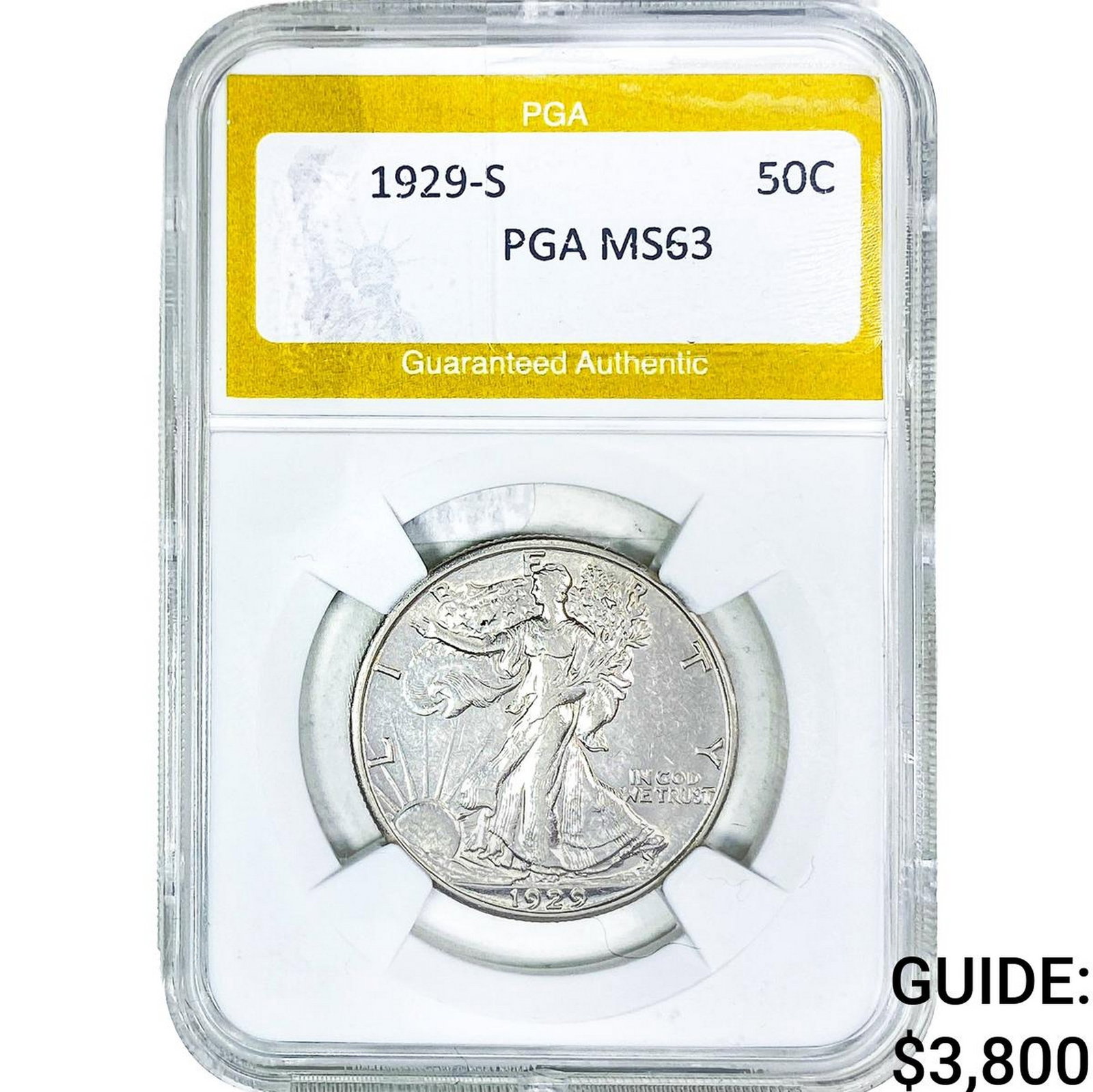 1929-S Walking Liberty Half Dollar PGA MS63: 1929-S Walking Liberty Half Dollar PGA MS63