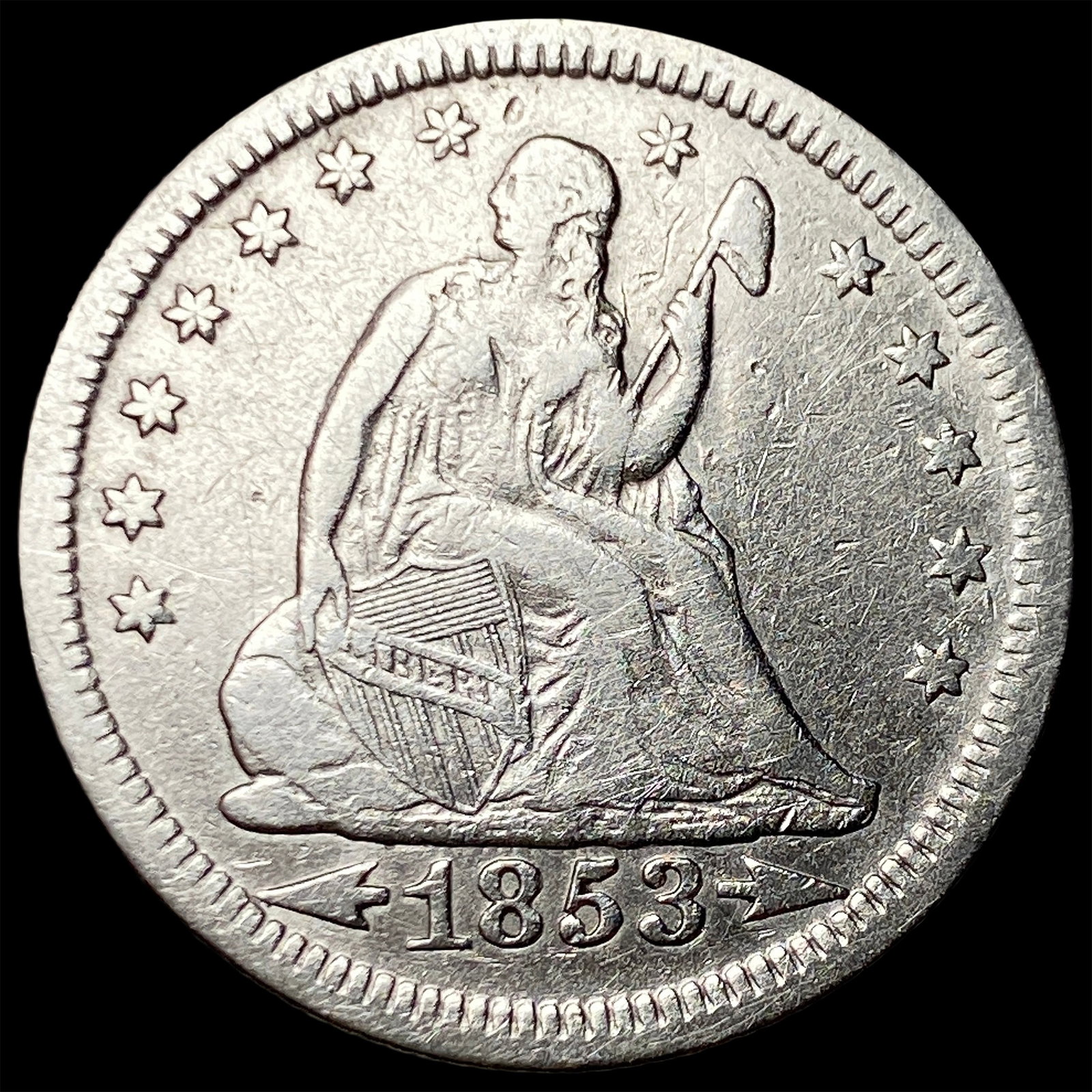 1853 Arrows/Rays Seated Liberty Quarter NEARLY UNCIRCULATED: 1853 Arrows/Rays Seated Liberty Quarter NEARLY UNCIRCULATED