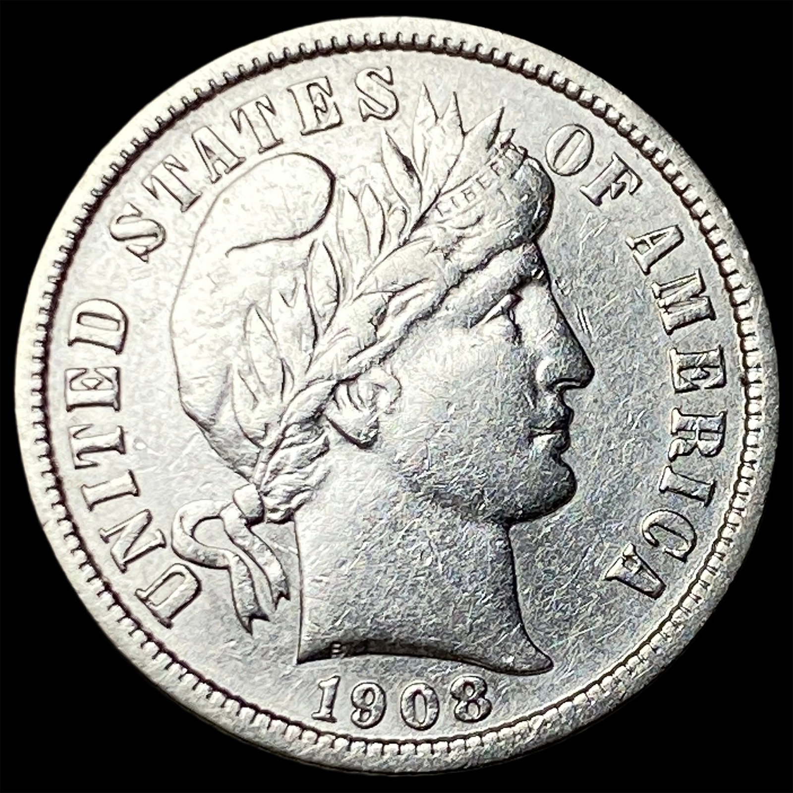1908 Silver Barber Dime NEARLY UNCIRCULATED (1 of 2)