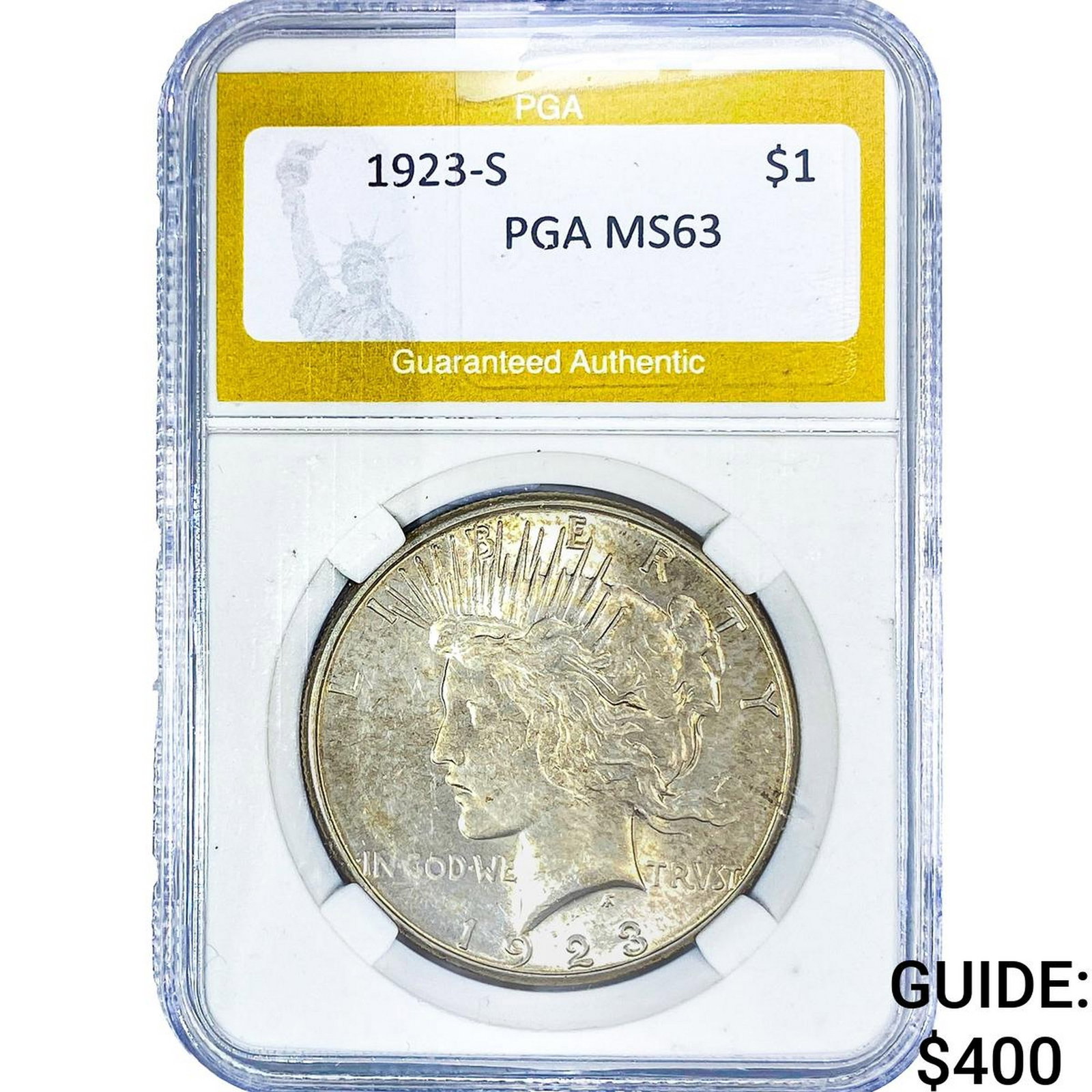 1923-S Silver Peace Dollar PGA MS63: 1923-S Silver Peace Dollar PGA MS63