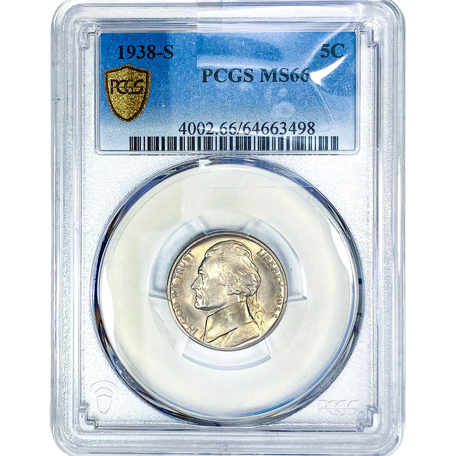 1938-S Jefferson Nickel PCGS MS66: 1938-S Jefferson Nickel PCGS MS66