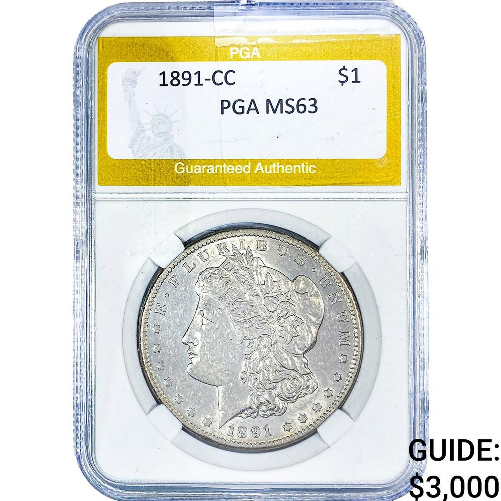 1891-CC Morgan Silver Dollar PGA MS63: 1891-CC Morgan Silver Dollar PGA MS63