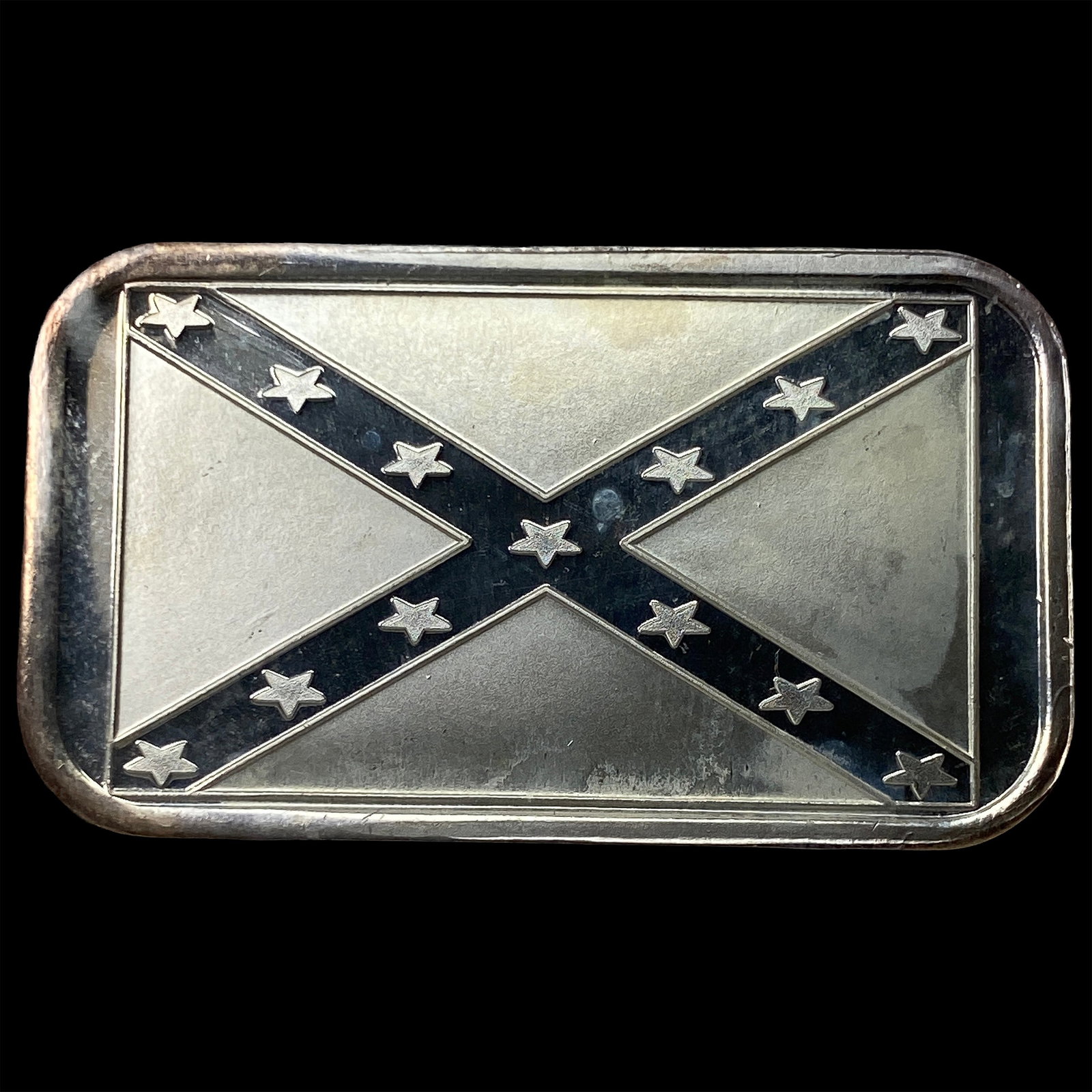 1 oz .999 Fine Silver Bar with a Confederate flag design HIGH GRADE: 1 oz .999 Fine Silver Bar with a Confederate flag design HIGH GRADE