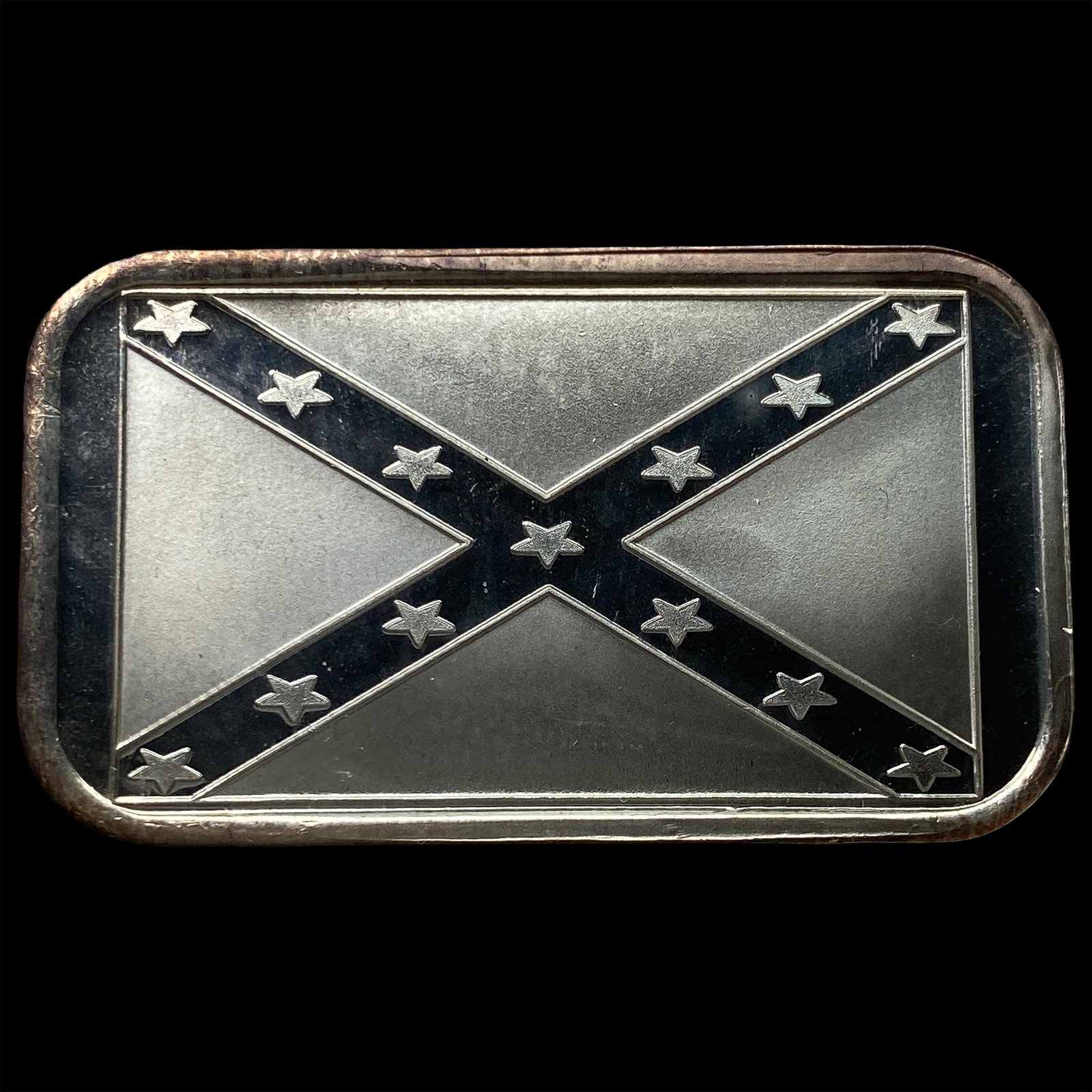 1 oz .999 Fine Silver Bar with a Confederate flag design HIGH GRADE: 1 oz .999 Fine Silver Bar with a Confederate flag design HIGH GRADE