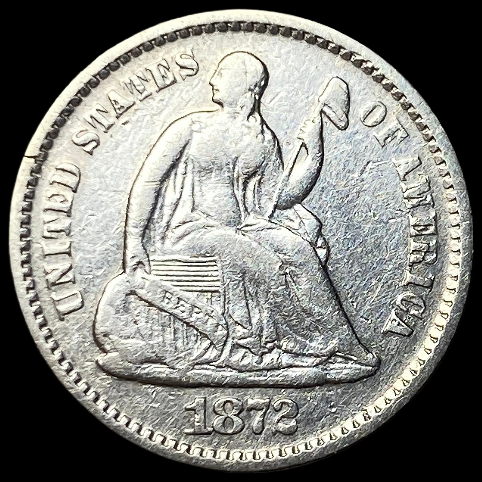 1872 Silver Seated Liberty Half Dime CHOICE AU: 1872 Silver Seated Liberty Half Dime CHOICE AU