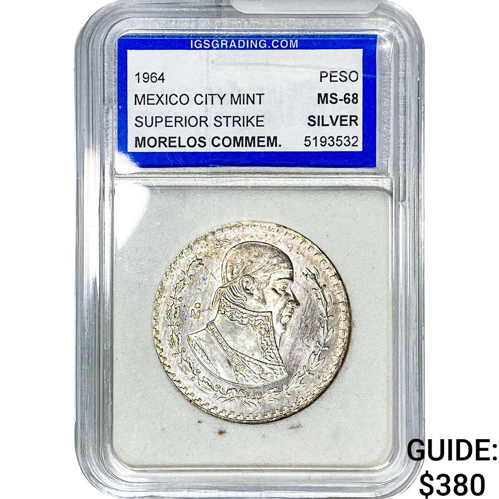 1964 Mexico Silver Peso Superior Strike IGS MS68: 1964 Mexico Silver Peso Superior Strike IGS MS68