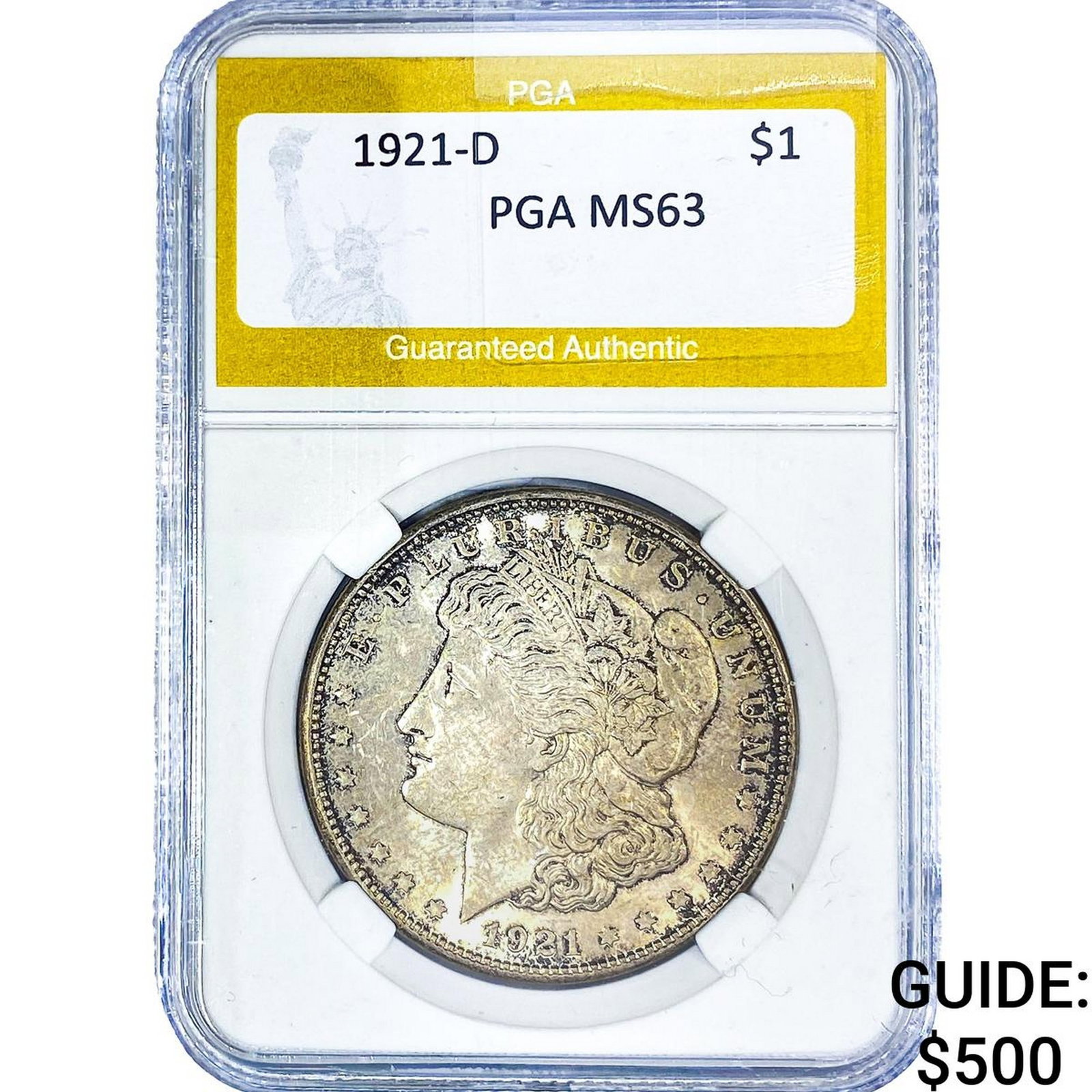 1921-D Morgan Silver Dollar PGA MS63: 1921-D Morgan Silver Dollar PGA MS63