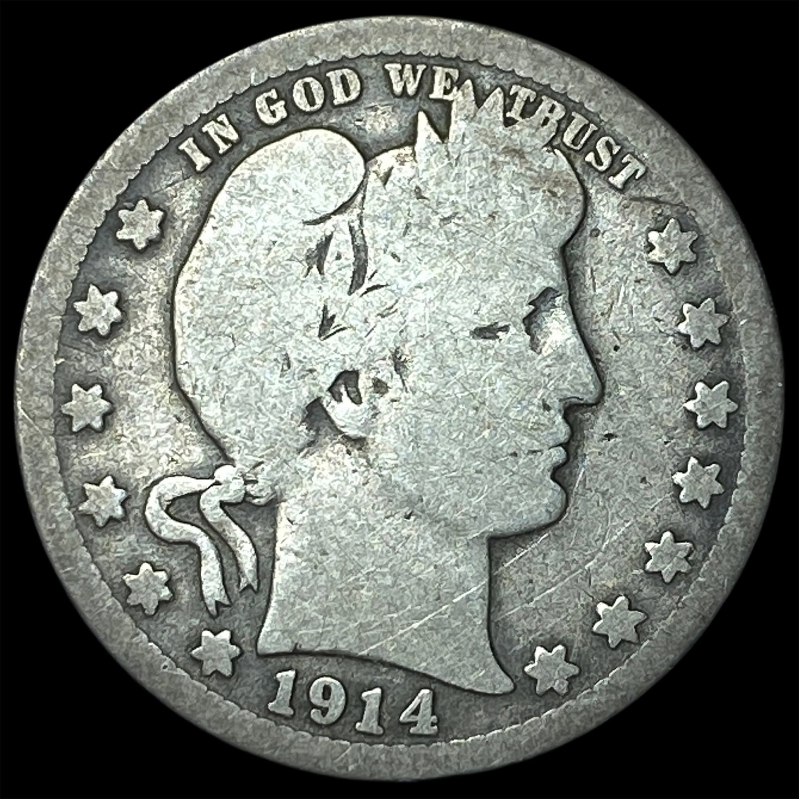1914-S Silver Barber Quarter NICELY CIRCULATED: 1914-S Silver Barber Quarter NICELY CIRCULATED