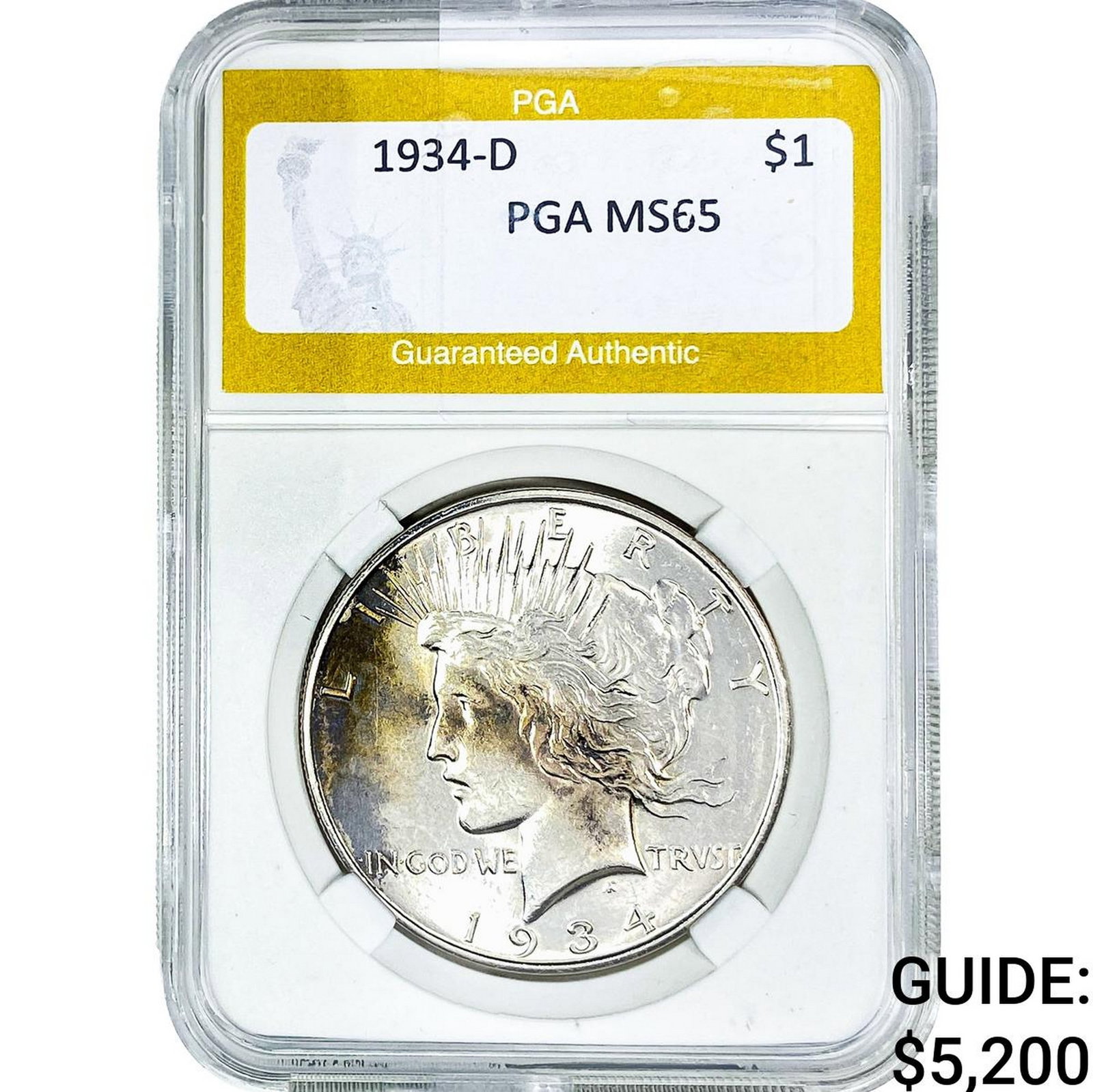 1934-D Silver Peace Dollar PGA MS65: 1934-D Silver Peace Dollar PGA MS65