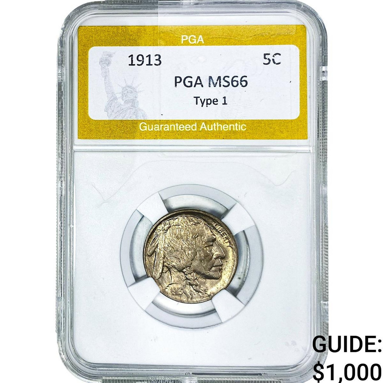 1913 Buffalo Nickel PGA MS66 Type 1: 1913 Buffalo Nickel PGA MS66 Type 1