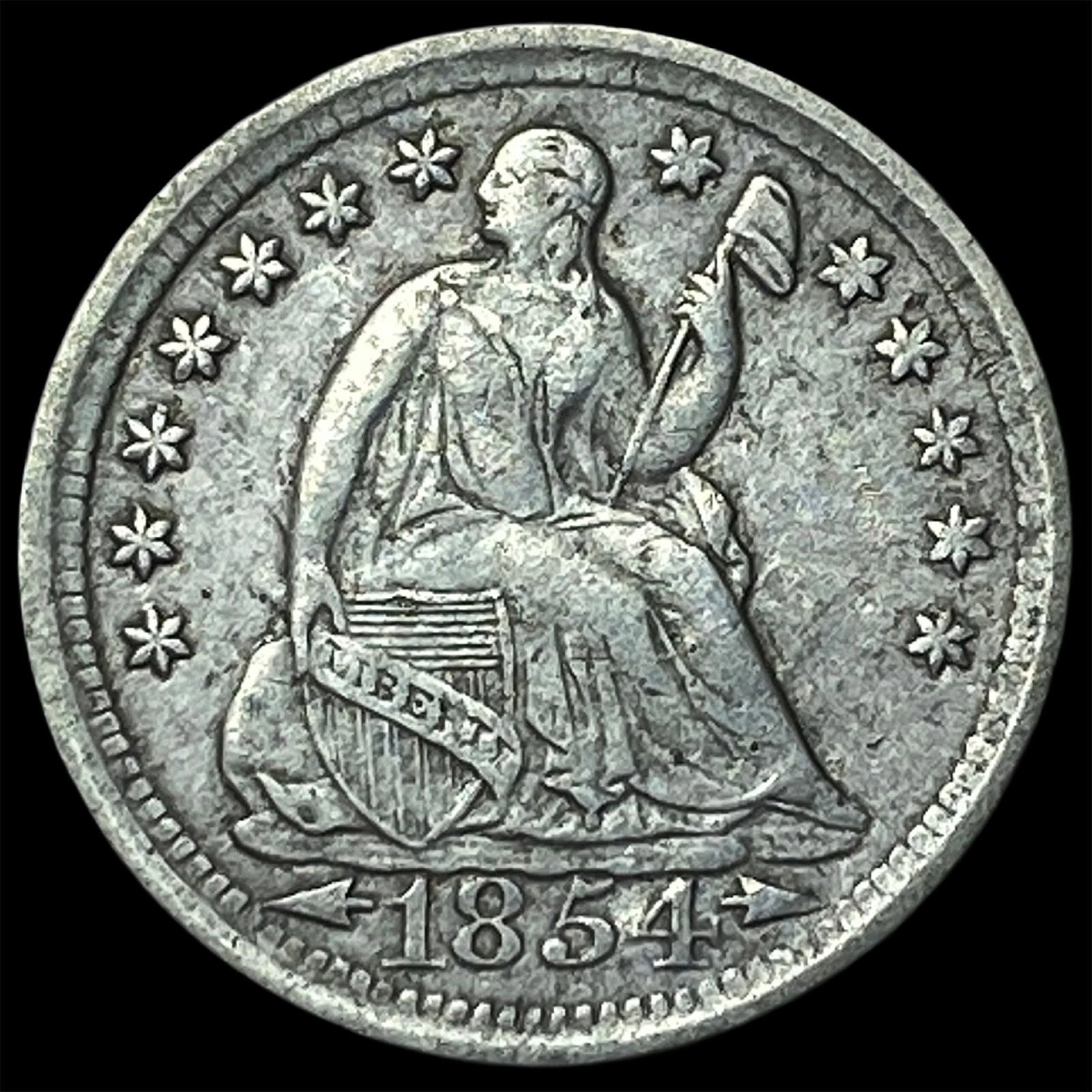 1854 Arrows Seated Liberty Half Dime NEARLY UNCIRCULATED (1 of 2)