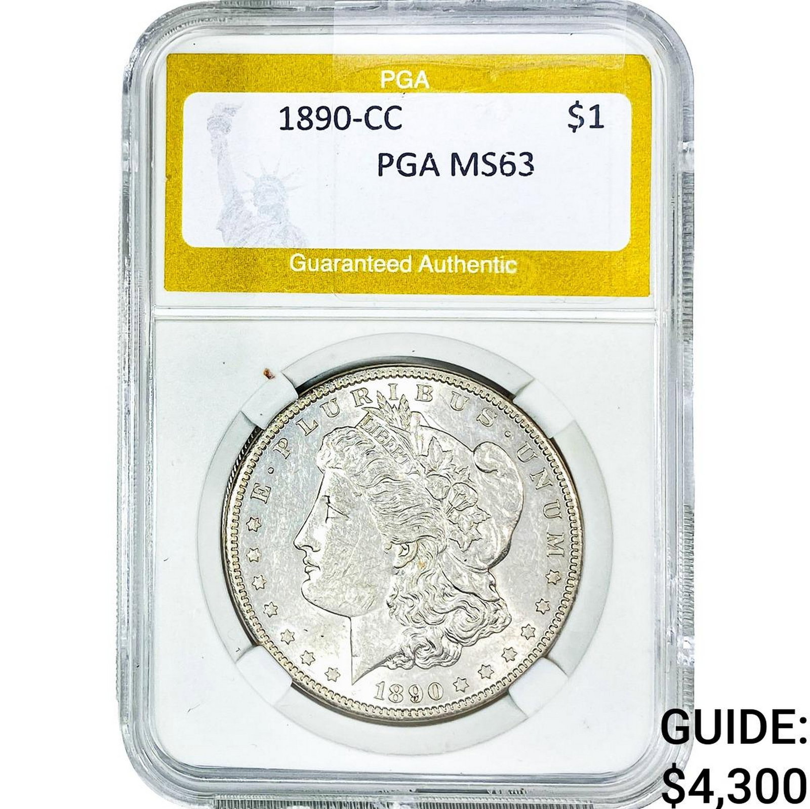 1890-CC Morgan Silver Dollar PGA MS63: 1890-CC Morgan Silver Dollar PGA MS63