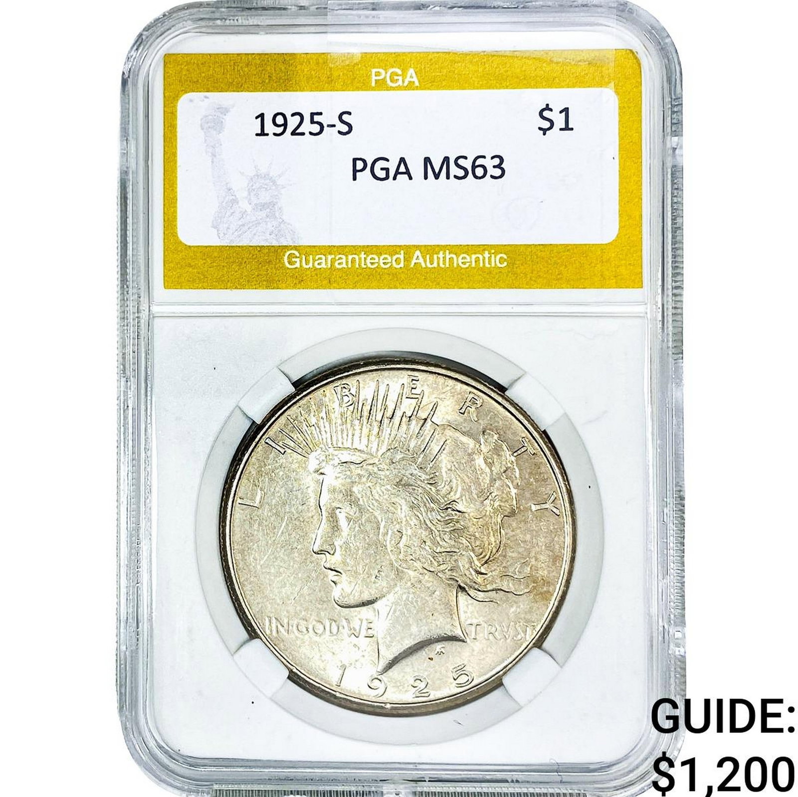 1925-S Silver Peace Dollar PGA MS63: 1925-S Silver Peace Dollar PGA MS63