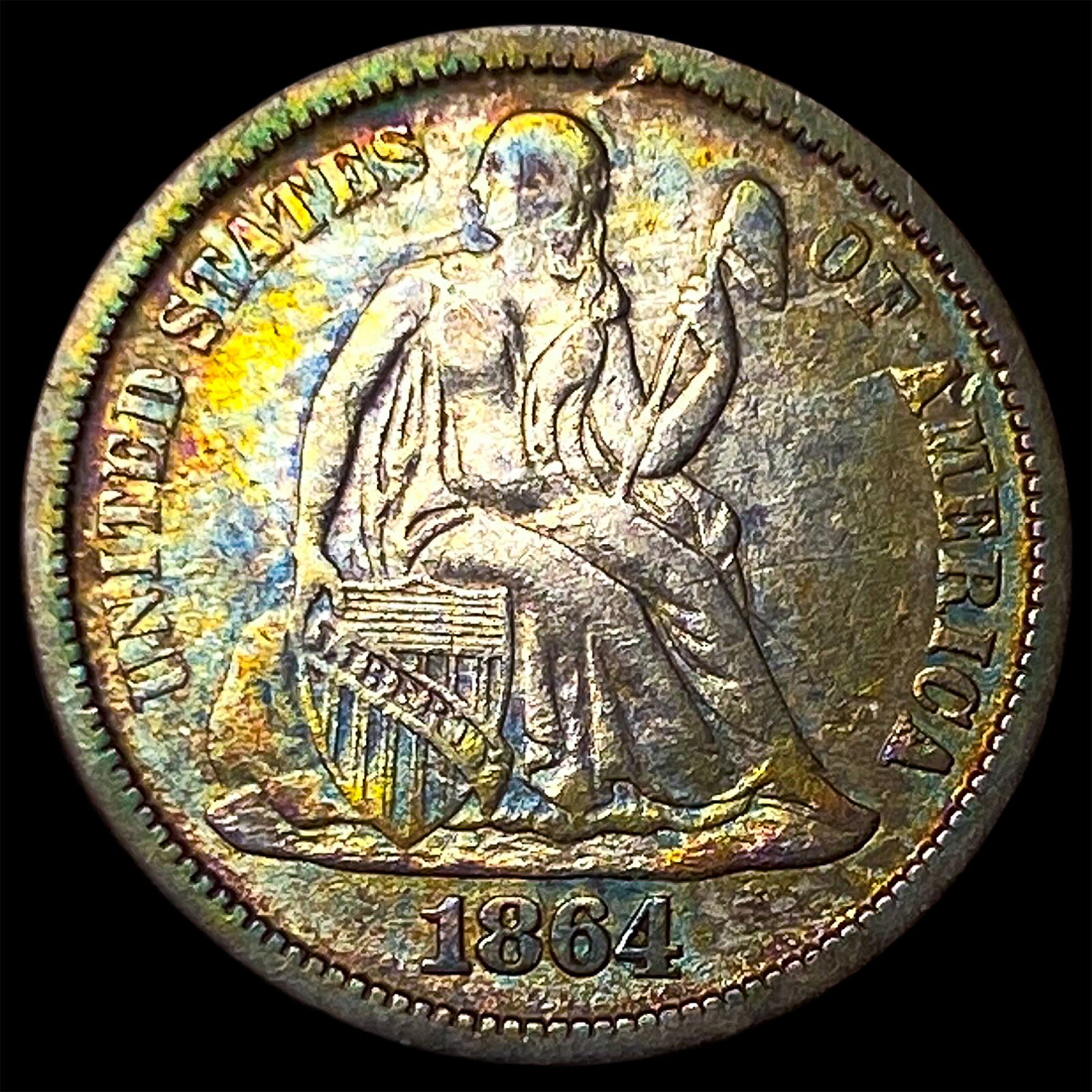 1864-S Silver Seated Liberty Dime NEARLY UNCIRCULATED: 1864-S Silver Seated Liberty Dime NEARLY UNCIRCULATED