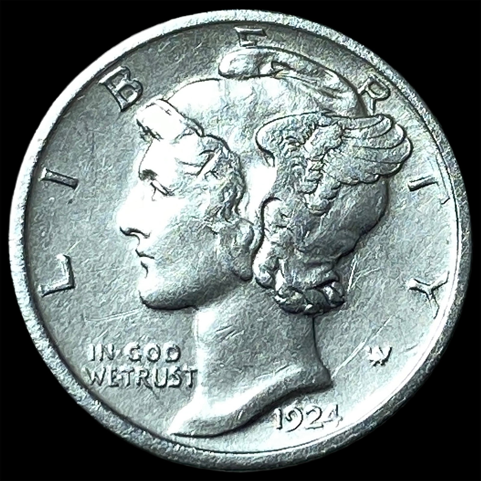 1924-D Silver Mercury Dime CLOSELY UNCIRCULATED: 1924-D Silver Mercury Dime CLOSELY UNCIRCULATED