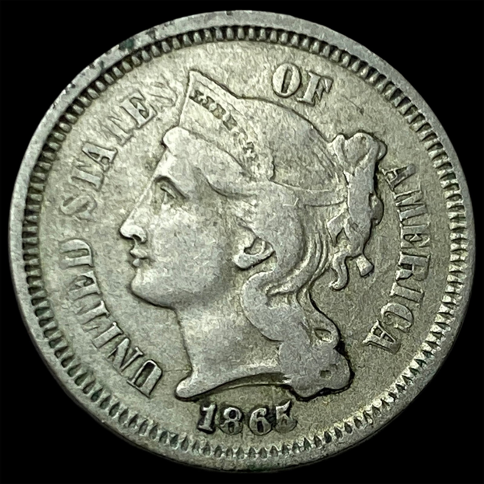 1865 Nickel Three-Cent Piece LIGHTLY CIRCULATED: 1865 Nickel Three-Cent Piece LIGHTLY CIRCULATED
