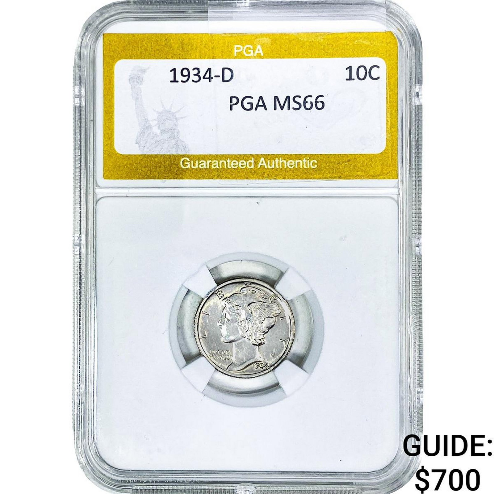 1934-D Mercury Silver Dime PGA MS66: 1934-D Mercury Silver Dime PGA MS66