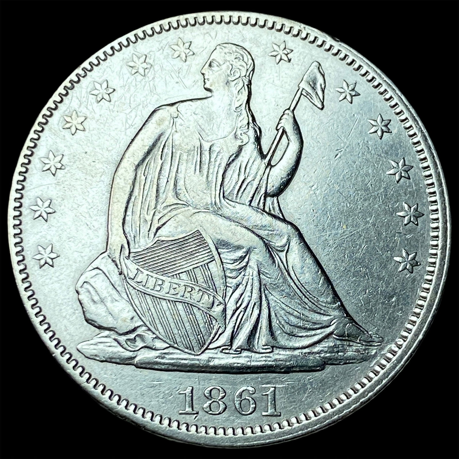 1861 Silver Seated Liberty Half Dollar CHOICE AU: 1861 Silver Seated Liberty Half Dollar CHOICE AU
