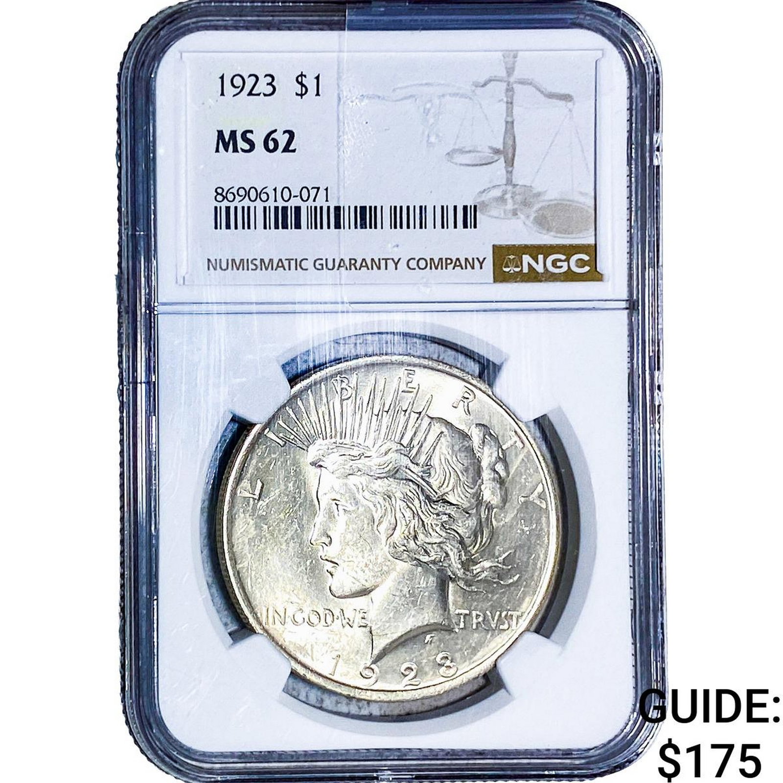1923 Silver Peace Dollar NGC MS62: 1923 Silver Peace Dollar NGC MS62