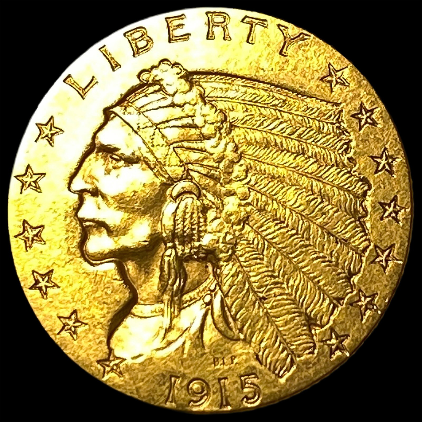 1915 Indian Head Gold $2.50 Quarter Eagle CLOSELY UNCIRCULATED: 1915 Indian Head Gold $2.50 Quarter Eagle CLOSELY UNCIRCULATED