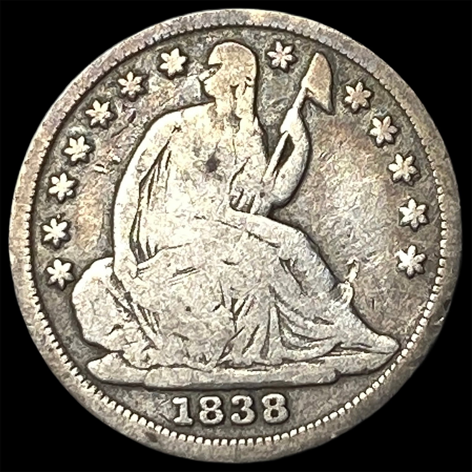 1838 Silver Seated Liberty Half Dime LIGHTLY CIRCULATED: 1838 Silver Seated Liberty Half Dime LIGHTLY CIRCULATED