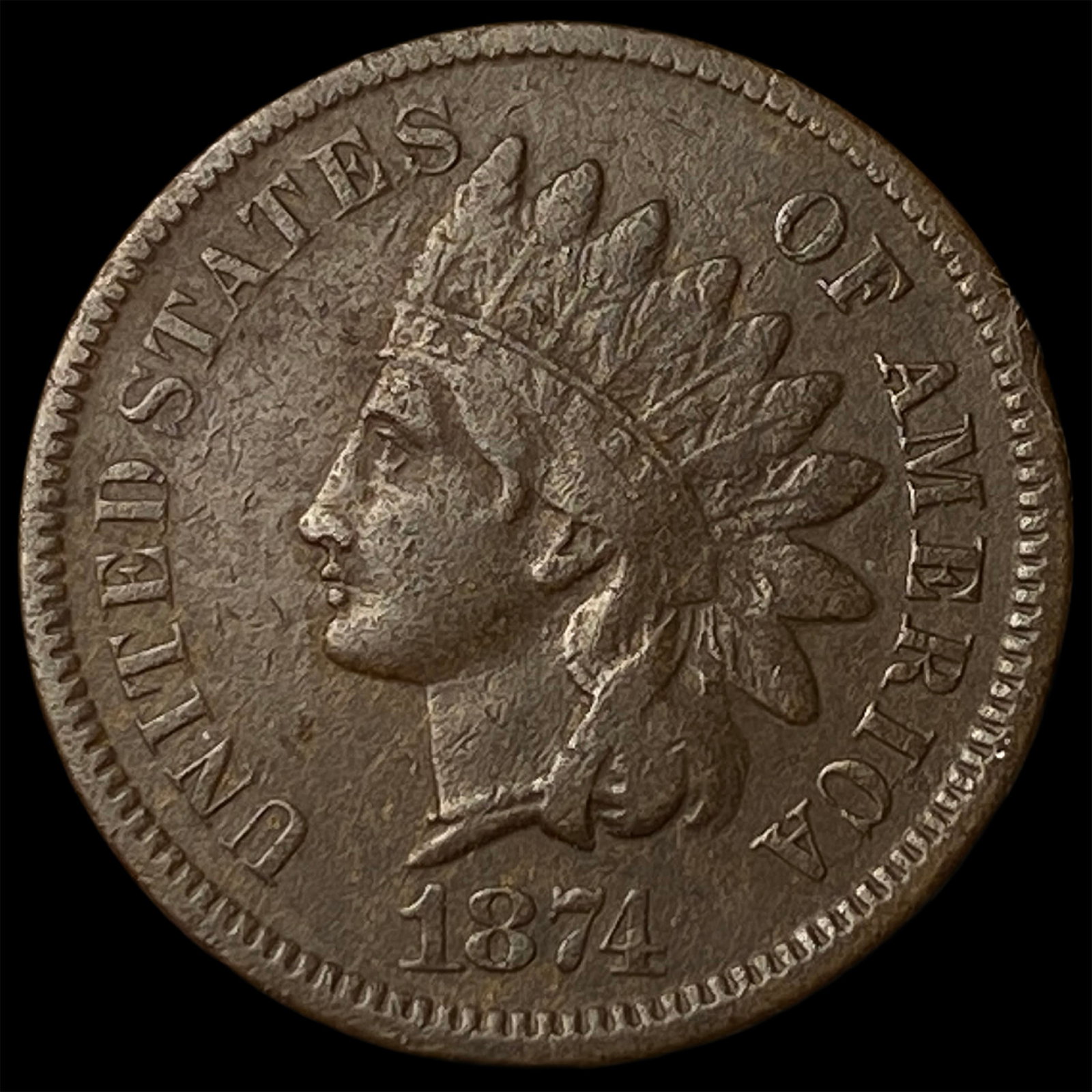 1874 Indian Head Cent NEARLY UNCIRCULATED: 1874 Indian Head Cent NEARLY UNCIRCULATED