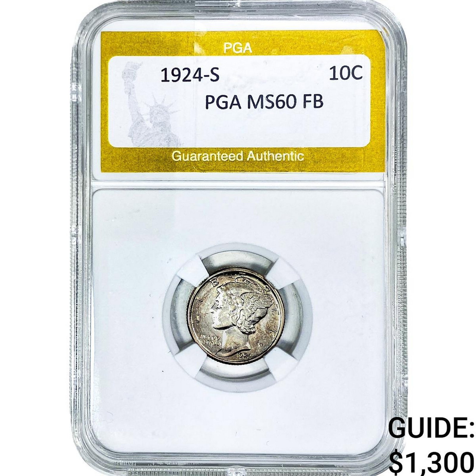1924-S Mercury Silver Dime PGA MS60 FB: 1924-S Mercury Silver Dime PGA MS60 FB