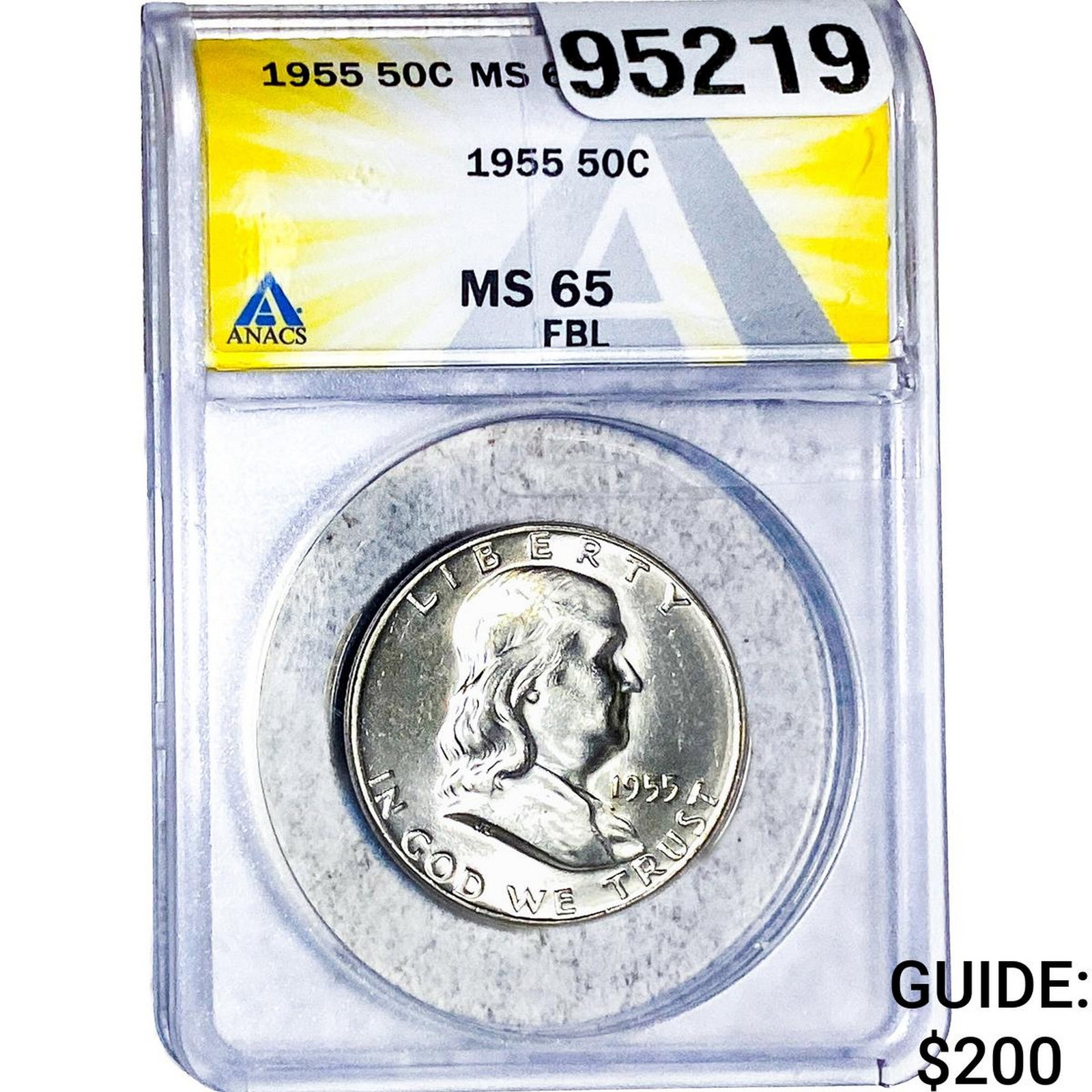 1955 Franklin Half Dollar ANACS MS65 FBL: 1955 Franklin Half Dollar ANACS MS65 FBL