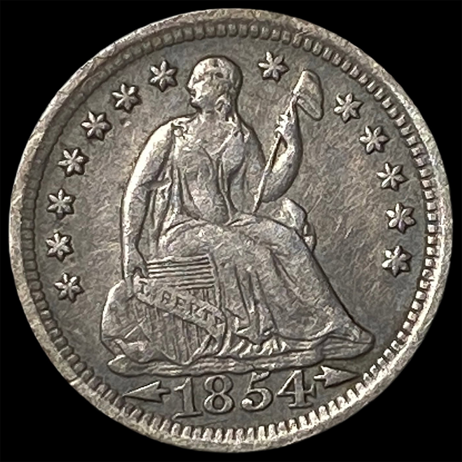 1854 Arrows Seated Liberty Half Dime CLOSELY UNCIRCULATED (1 of 2)