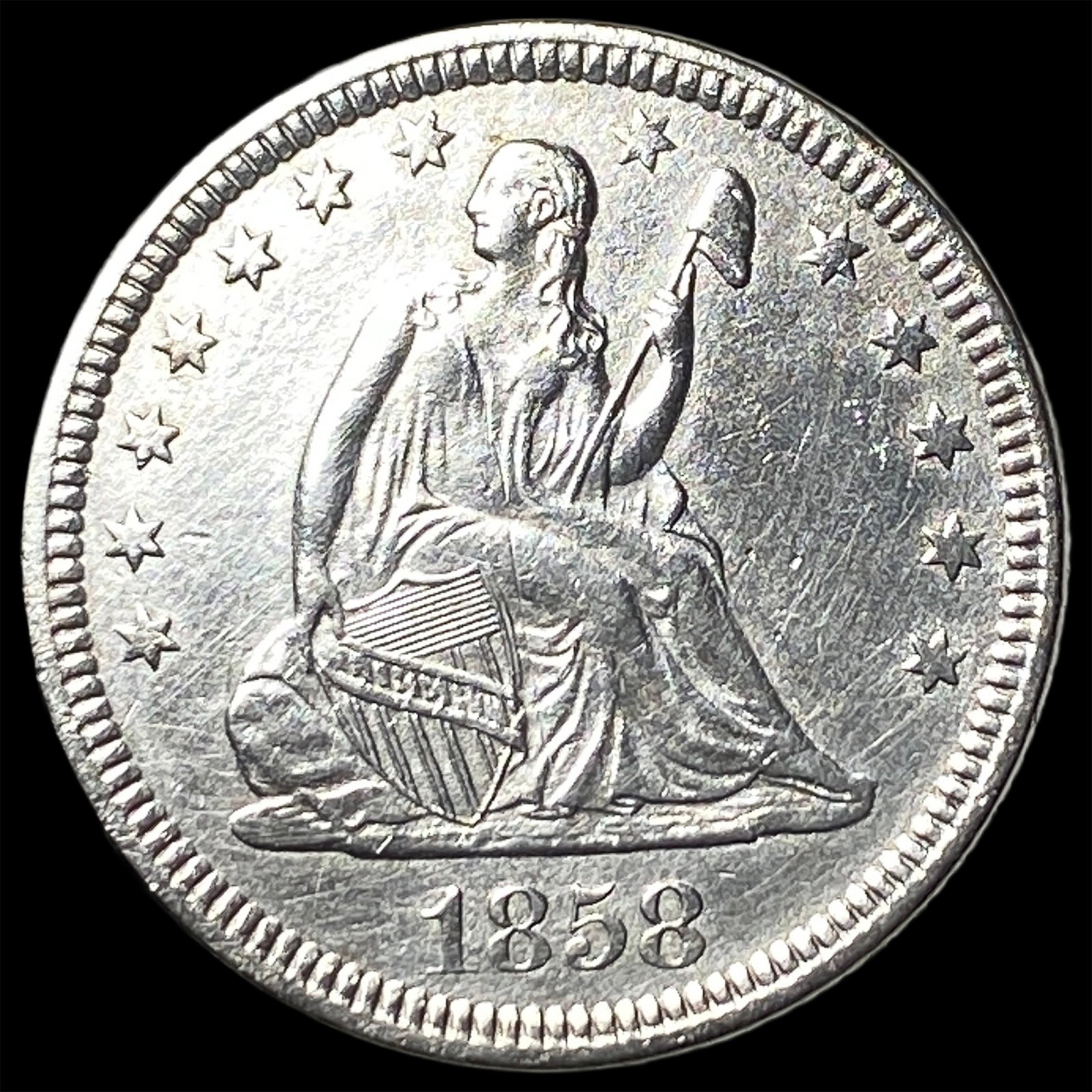 1858 Seated Liberty Silver Quarter CHOICE AU: 1858 Seated Liberty Silver Quarter CHOICE AU