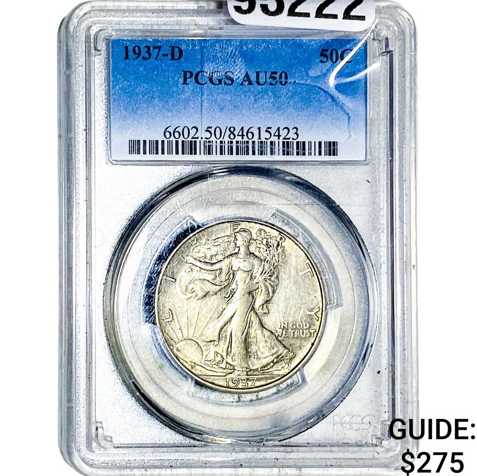 1937-D Walking Liberty Half Dollar PCGS AU50: 1937-D Walking Liberty Half Dollar PCGS AU50