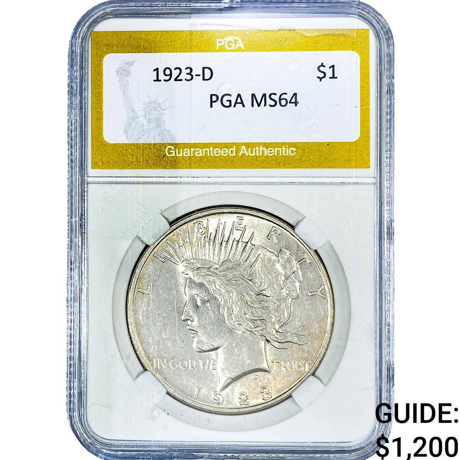 1923-D Silver Peace Dollar PGA MS64: 1923-D Silver Peace Dollar PGA MS64
