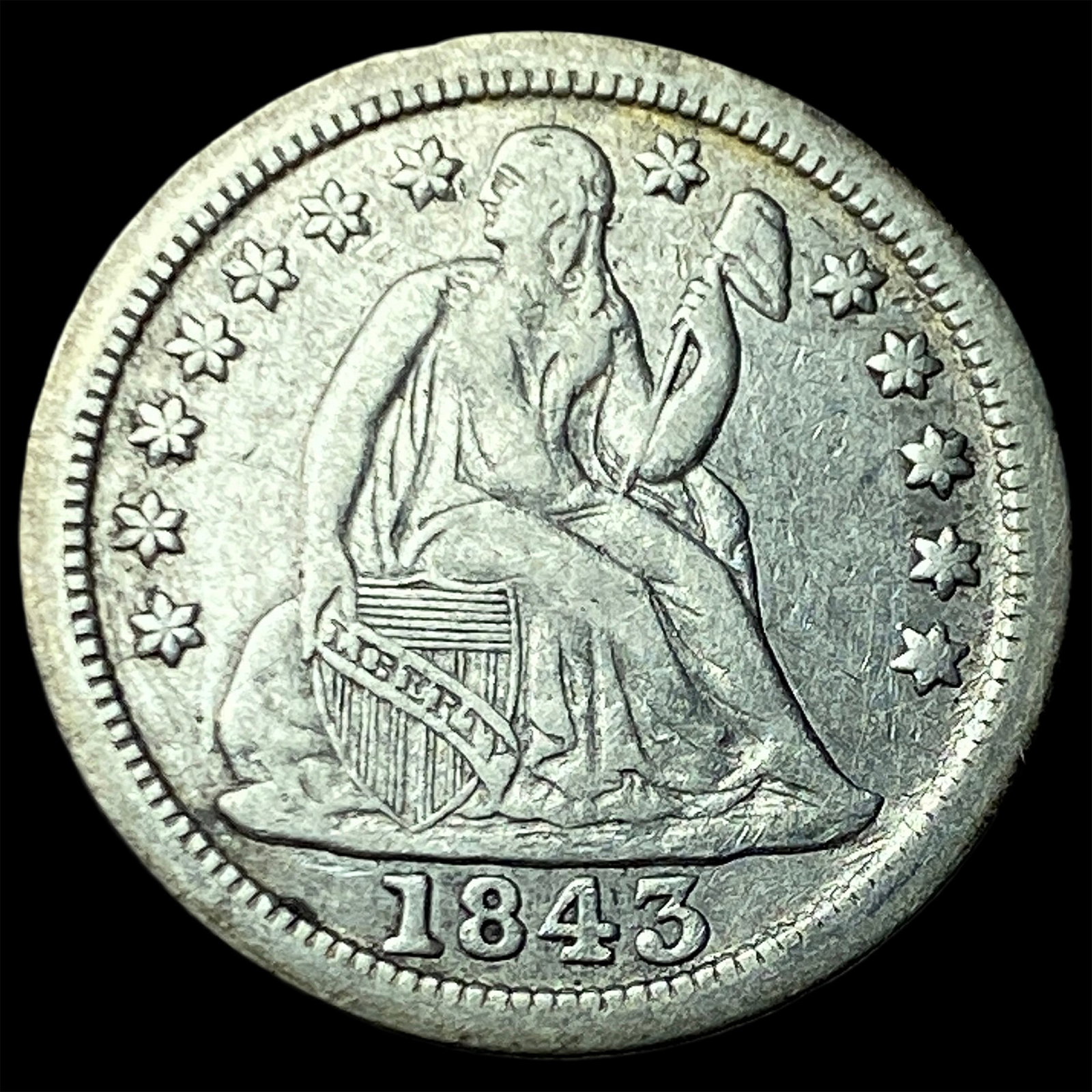 1843 Seated Liberty Dime NEARLY UNCIRCULATED: 1843 Seated Liberty Dime NEARLY UNCIRCULATED