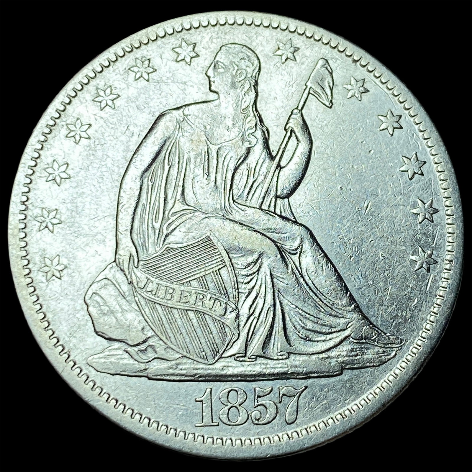 1857-O Silver Seated Liberty Half Dollar CHOICE AU: 1857-O Silver Seated Liberty Half Dollar CHOICE AU