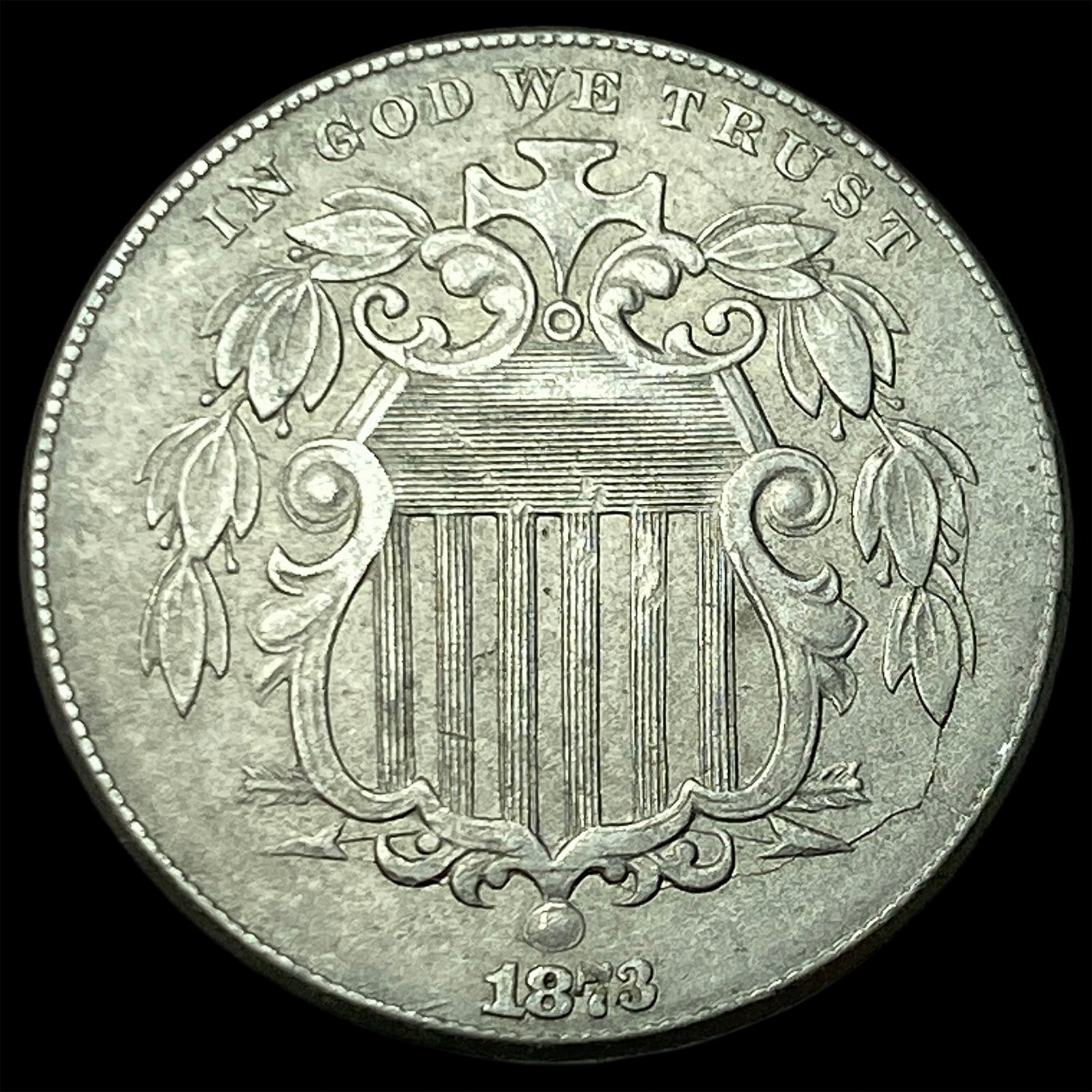 1873 Shield Nickel CLOSELY UNCIRCULATED: 1873 Shield Nickel CLOSELY UNCIRCULATED