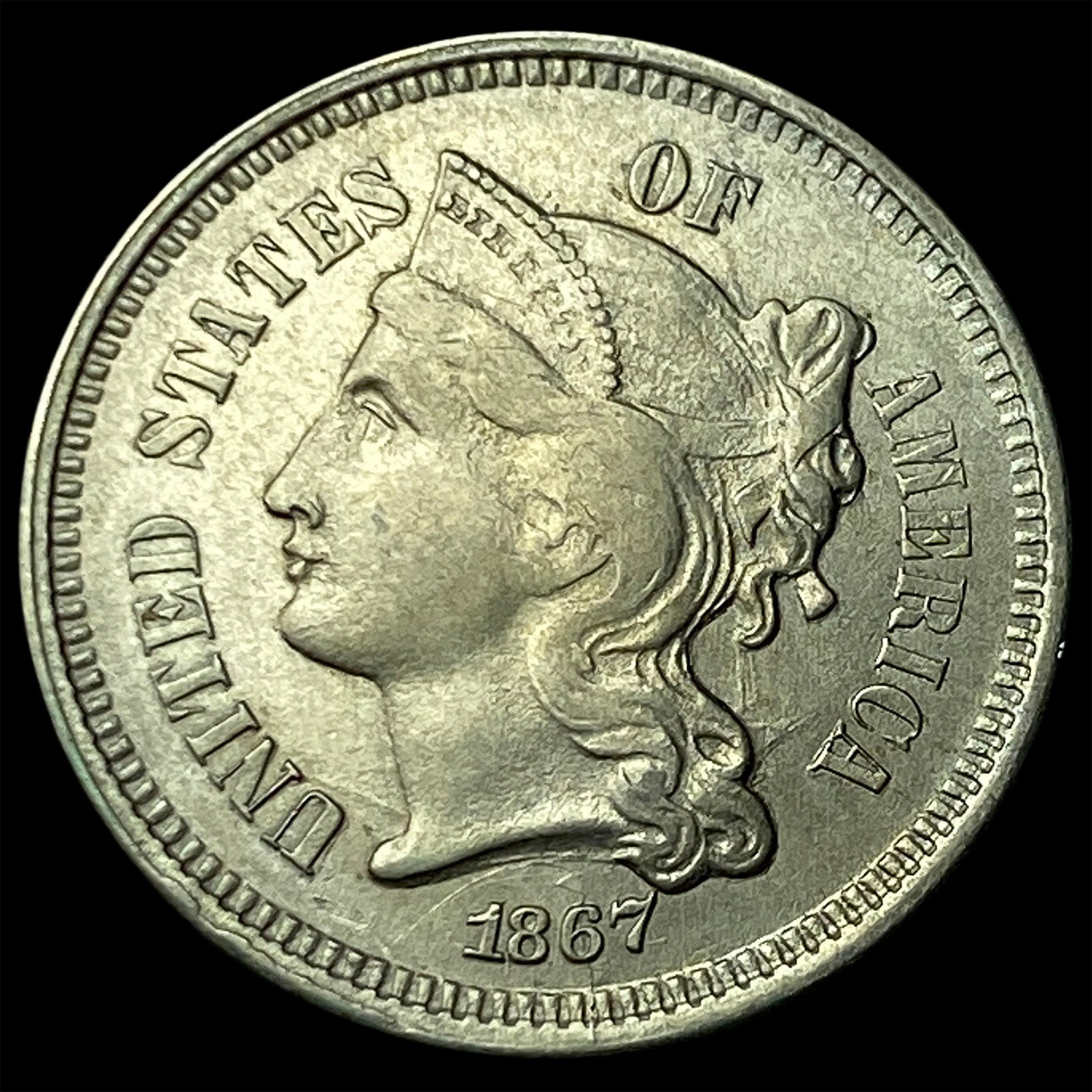 1867 Nickel Three-Cent Piece UNCIRCULATED: 1867 Nickel Three-Cent Piece UNCIRCULATED