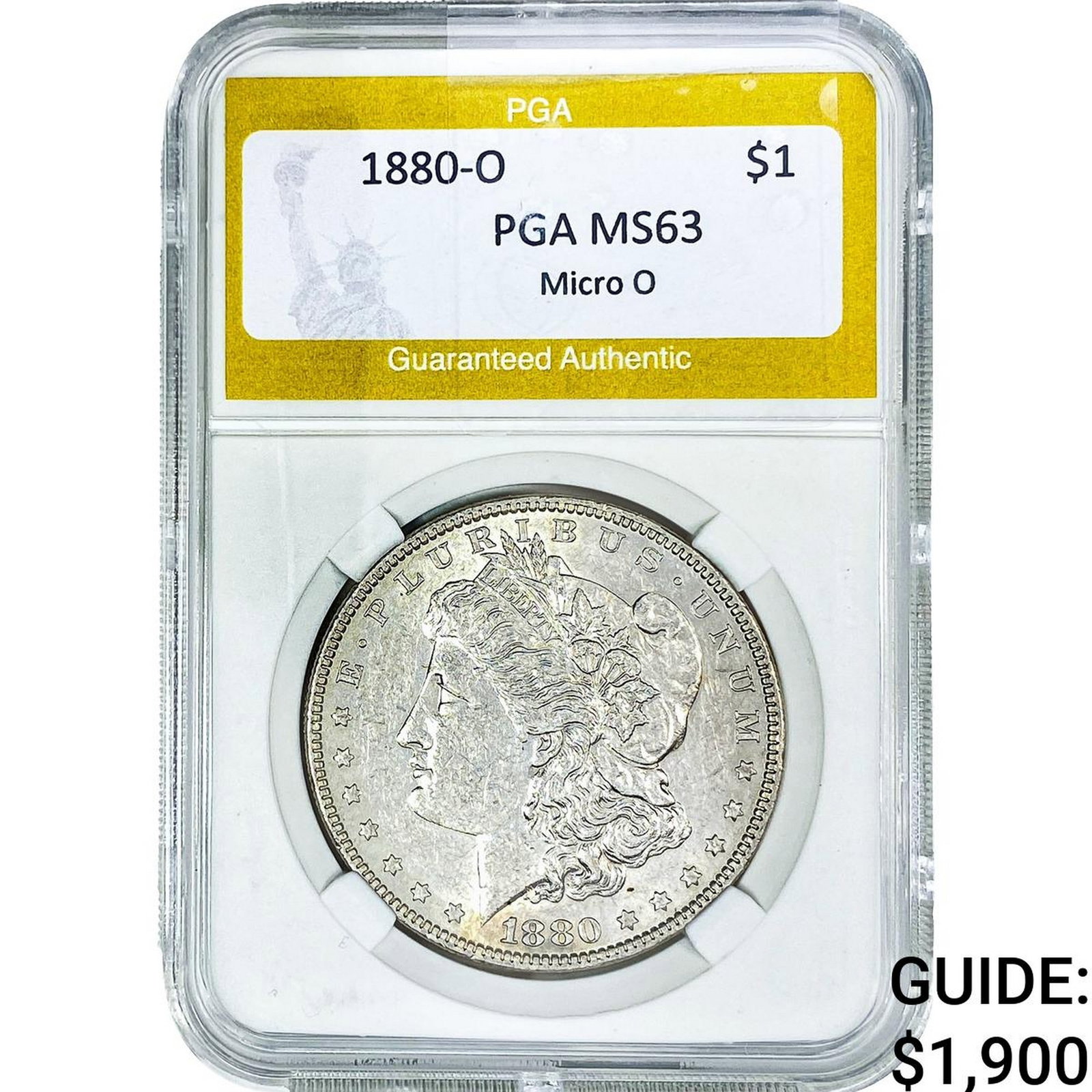1880-O Morgan Silver Dollar PGA MS63 Micro O: 1880-O Morgan Silver Dollar PGA MS63 Micro O