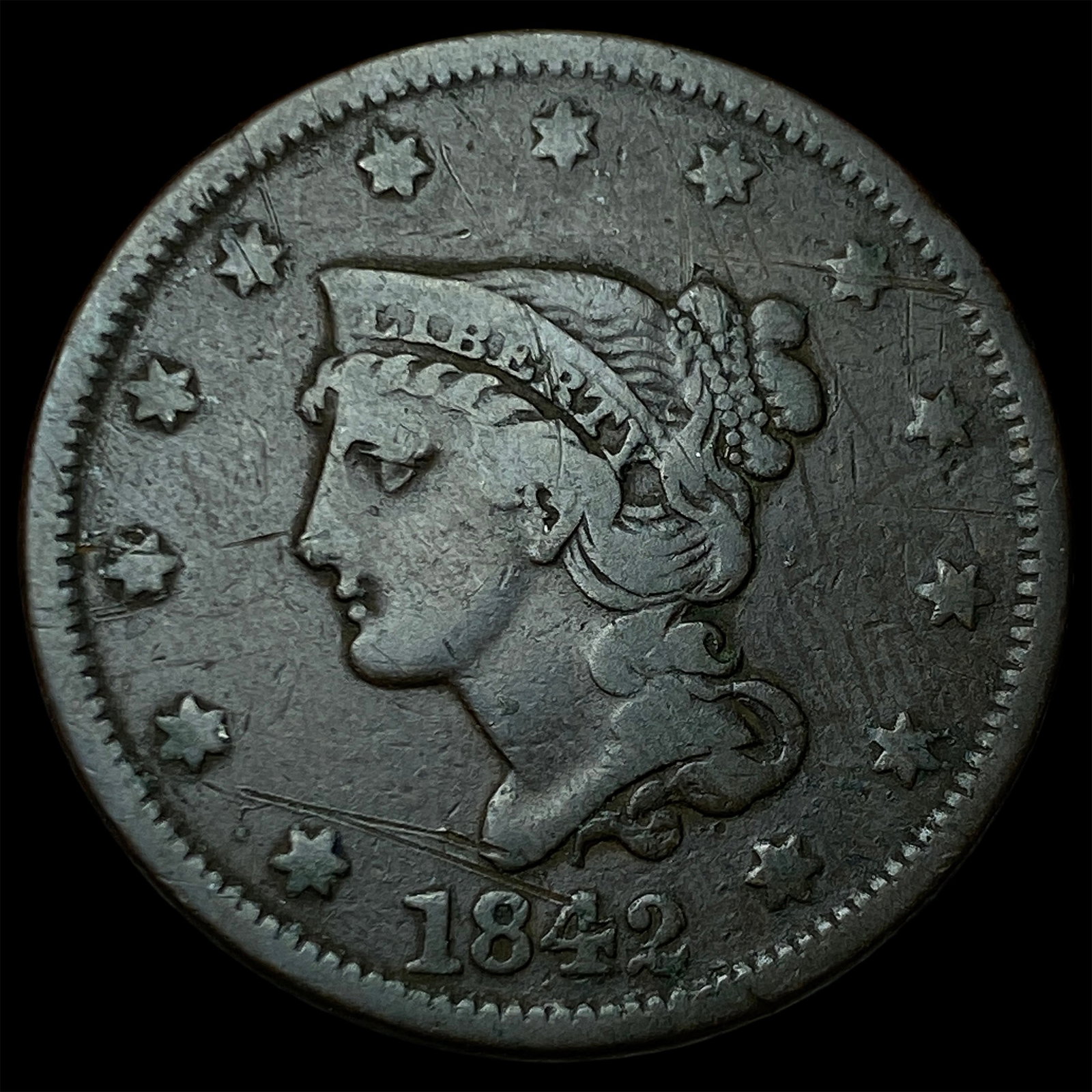 1842 Braided Hair Large Cent LIGHTLY CIRCULATED: 1842 Braided Hair Large Cent LIGHTLY CIRCULATED