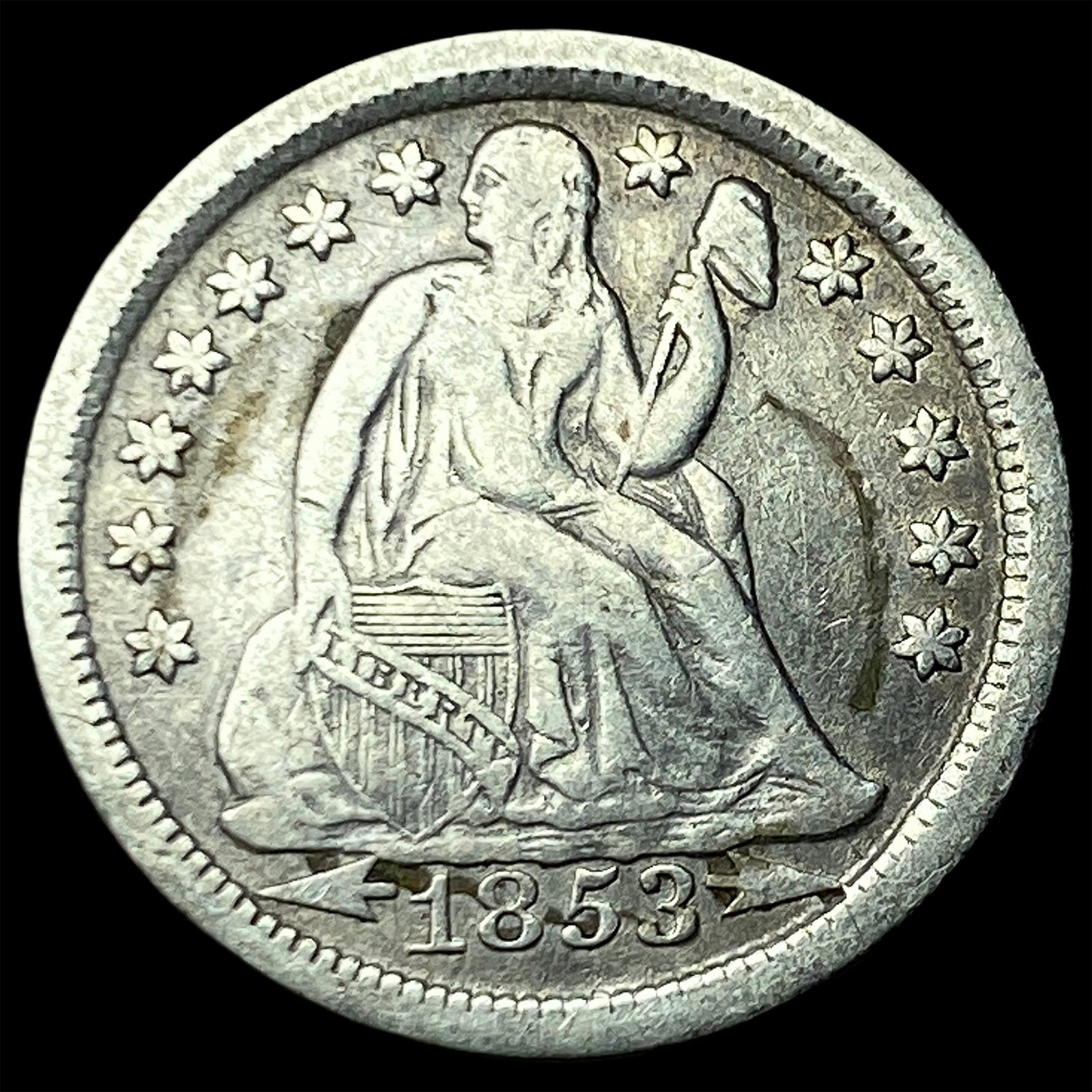 1853 Arrows Seated Liberty Dime LIGHTLY CIRCULATED: 1853 Arrows Seated Liberty Dime LIGHTLY CIRCULATED