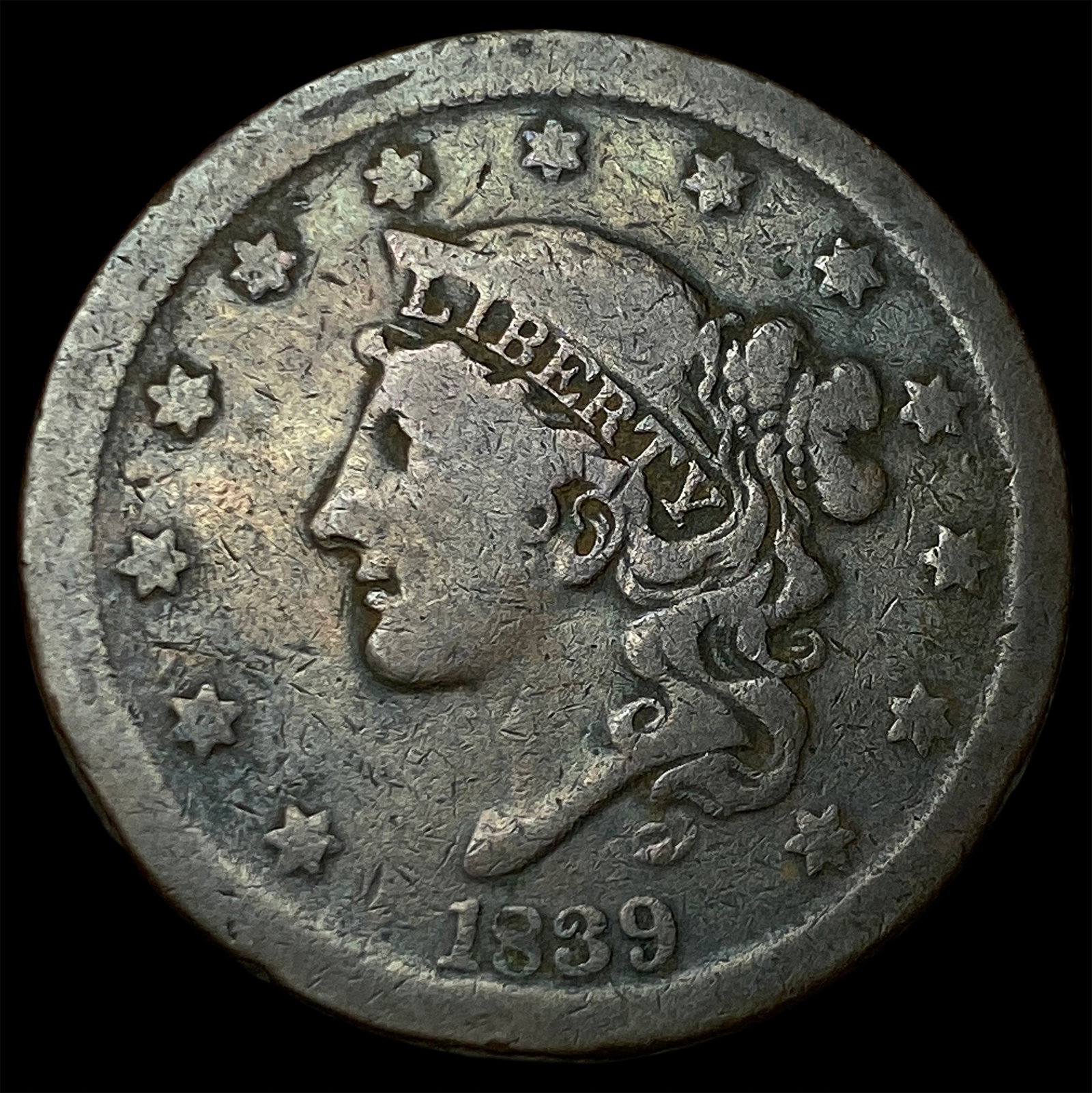 1839 Coronet Head Large Cent LIGHTLY CIRCULATED: 1839 Coronet Head Large Cent LIGHTLY CIRCULATED