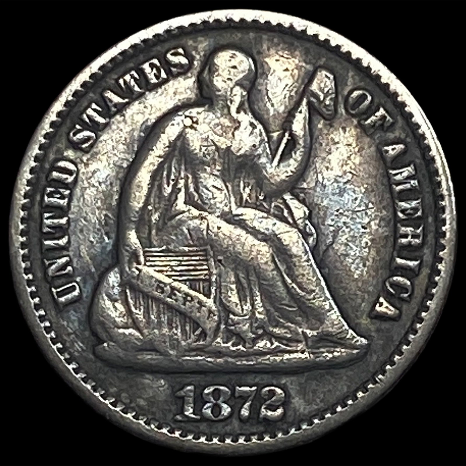 1872 Seated Liberty Silver Half Dime NEARLY UNCIRCULATED: 1872 Seated Liberty Silver Half Dime NEARLY UNCIRCULATED