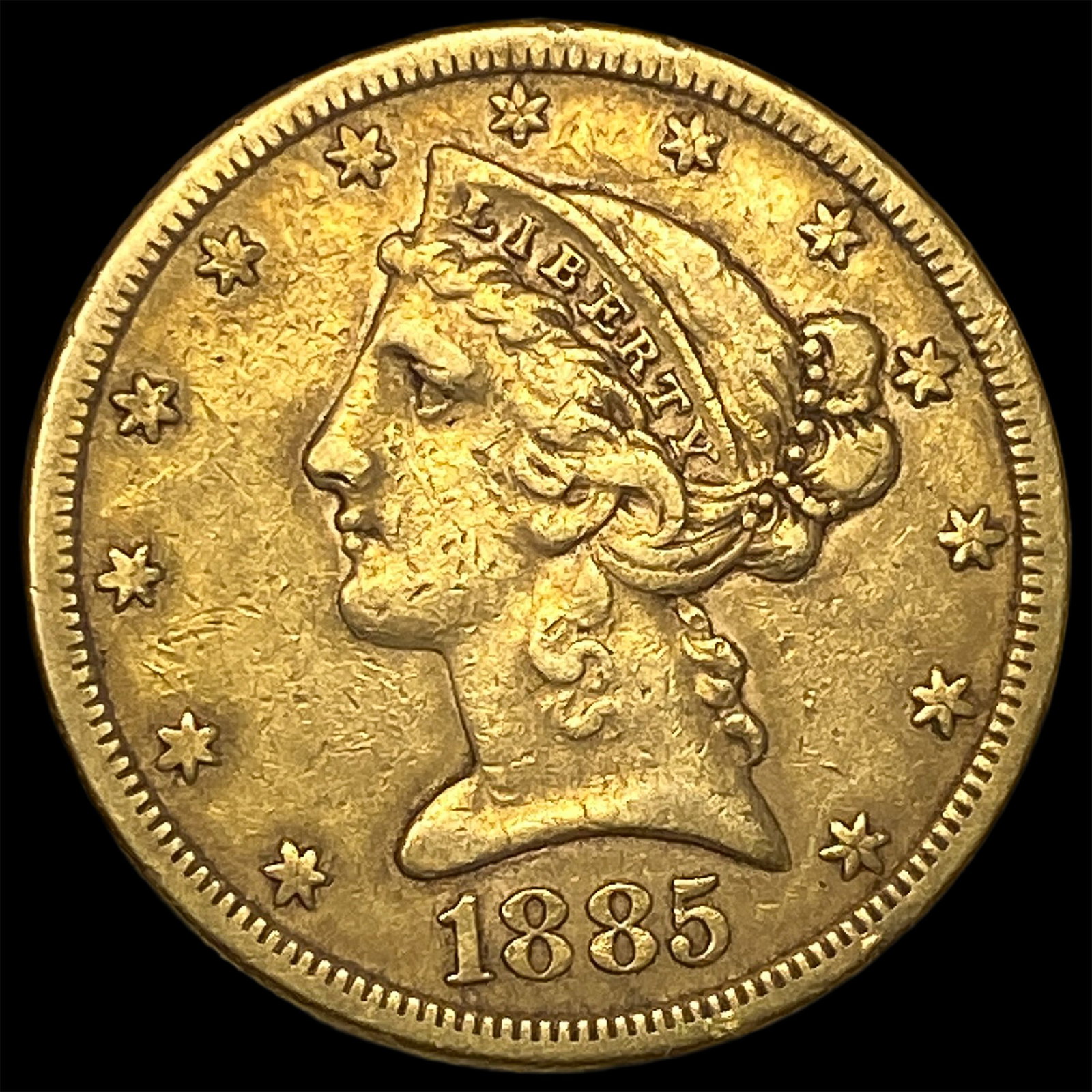 1885-S Gold $5 Half Eagle NEARLY UNCIRCULATED: 1885-S Gold $5 Half Eagle NEARLY UNCIRCULATED
