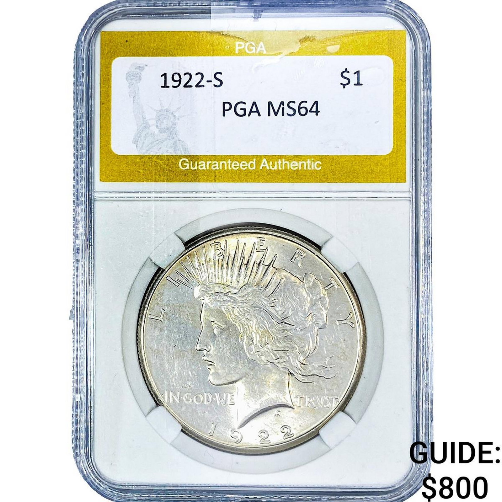 1922-S Silver Peace Dollar PGA MS64: 1922-S Silver Peace Dollar PGA MS64