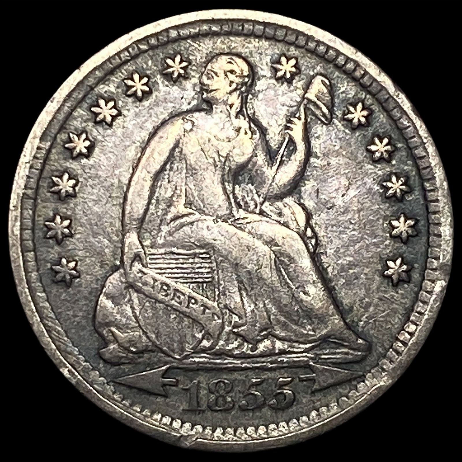 1855 Arrows Seated Liberty Half Dime NEARLY UNCIRCULATED: 1855 Arrows Seated Liberty Half Dime NEARLY UNCIRCULATED