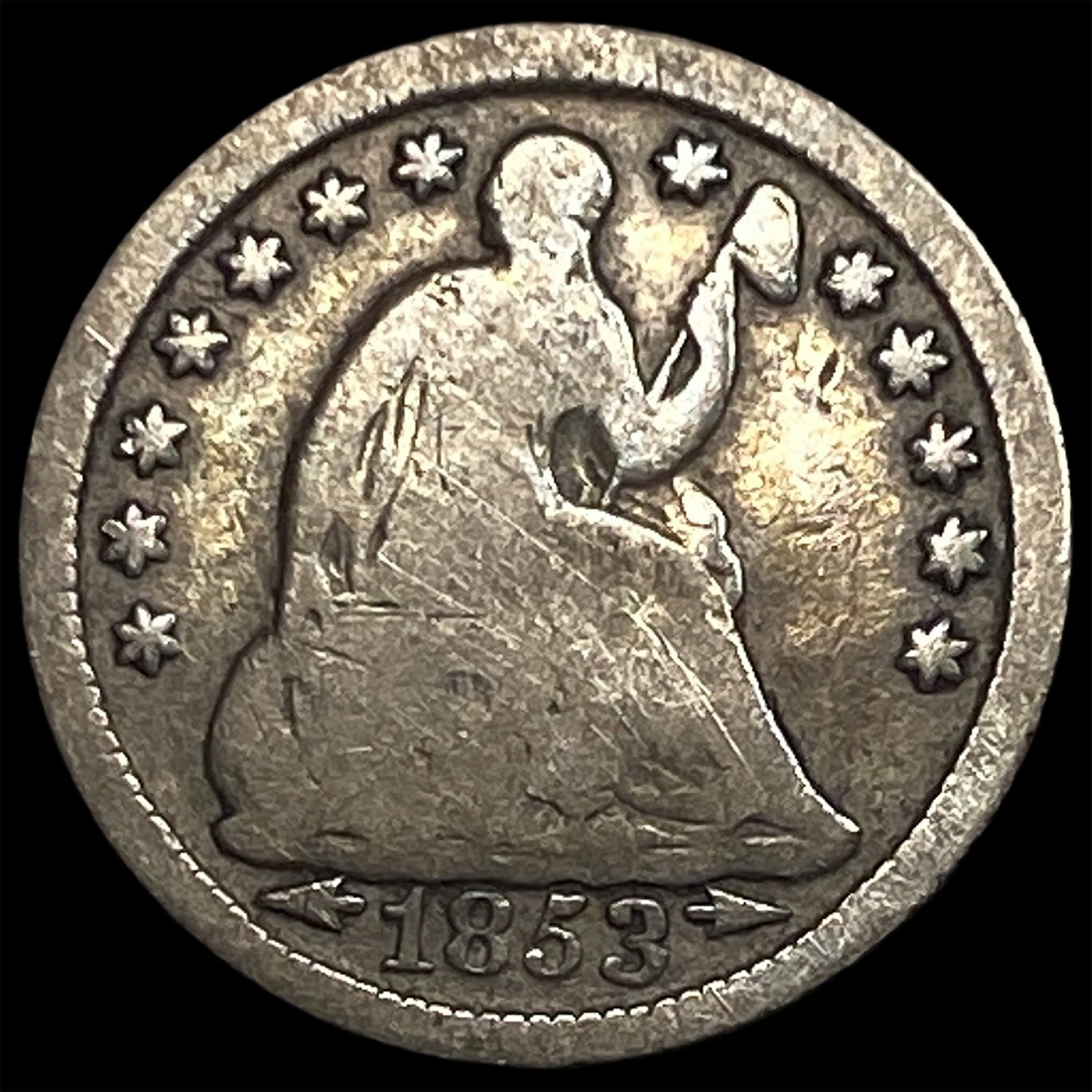 1853 Arrows Seated Liberty Half Dime NICELY CIRCULATED: 1853 Arrows Seated Liberty Half Dime NICELY CIRCULATED