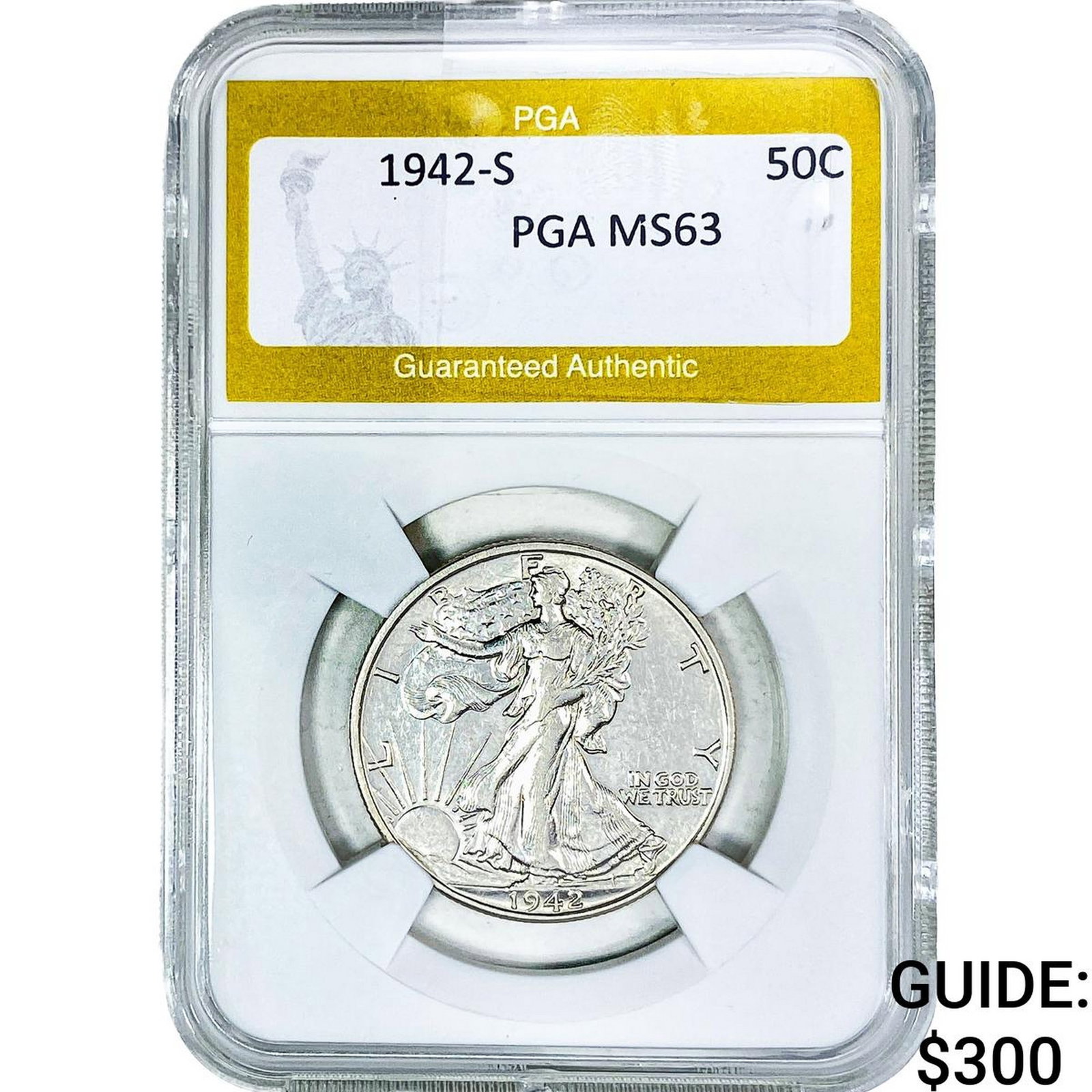 1942-S Walking Liberty Half Dollar PGA MS63: 1942-S Walking Liberty Half Dollar PGA MS63