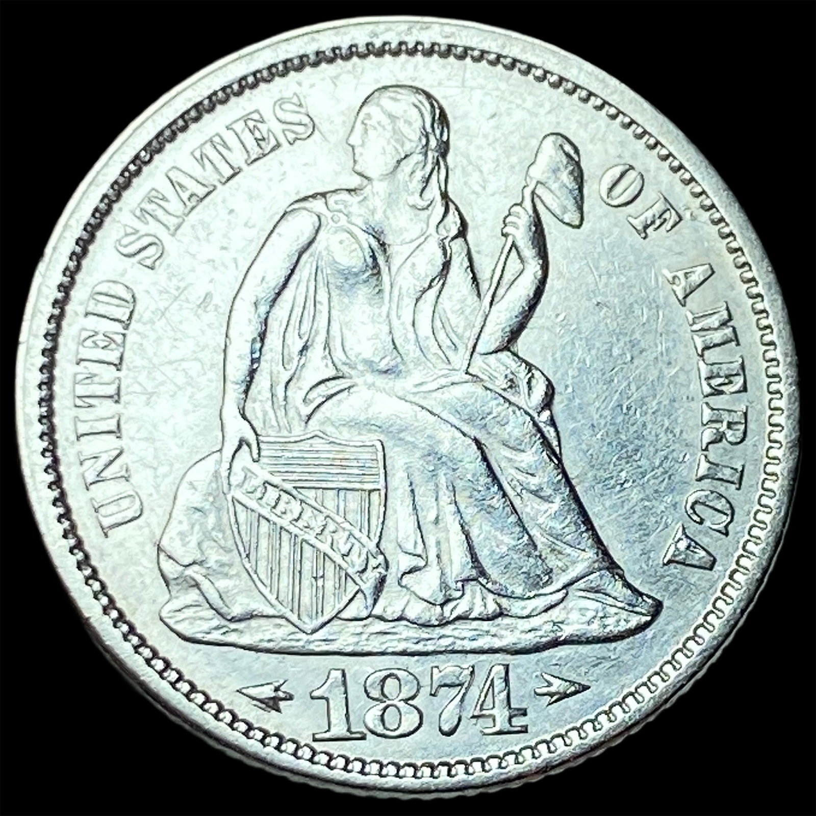 1874 Arrows Seated Liberty Dime UNCIRCULATED: 1874 Arrows Seated Liberty Dime UNCIRCULATED