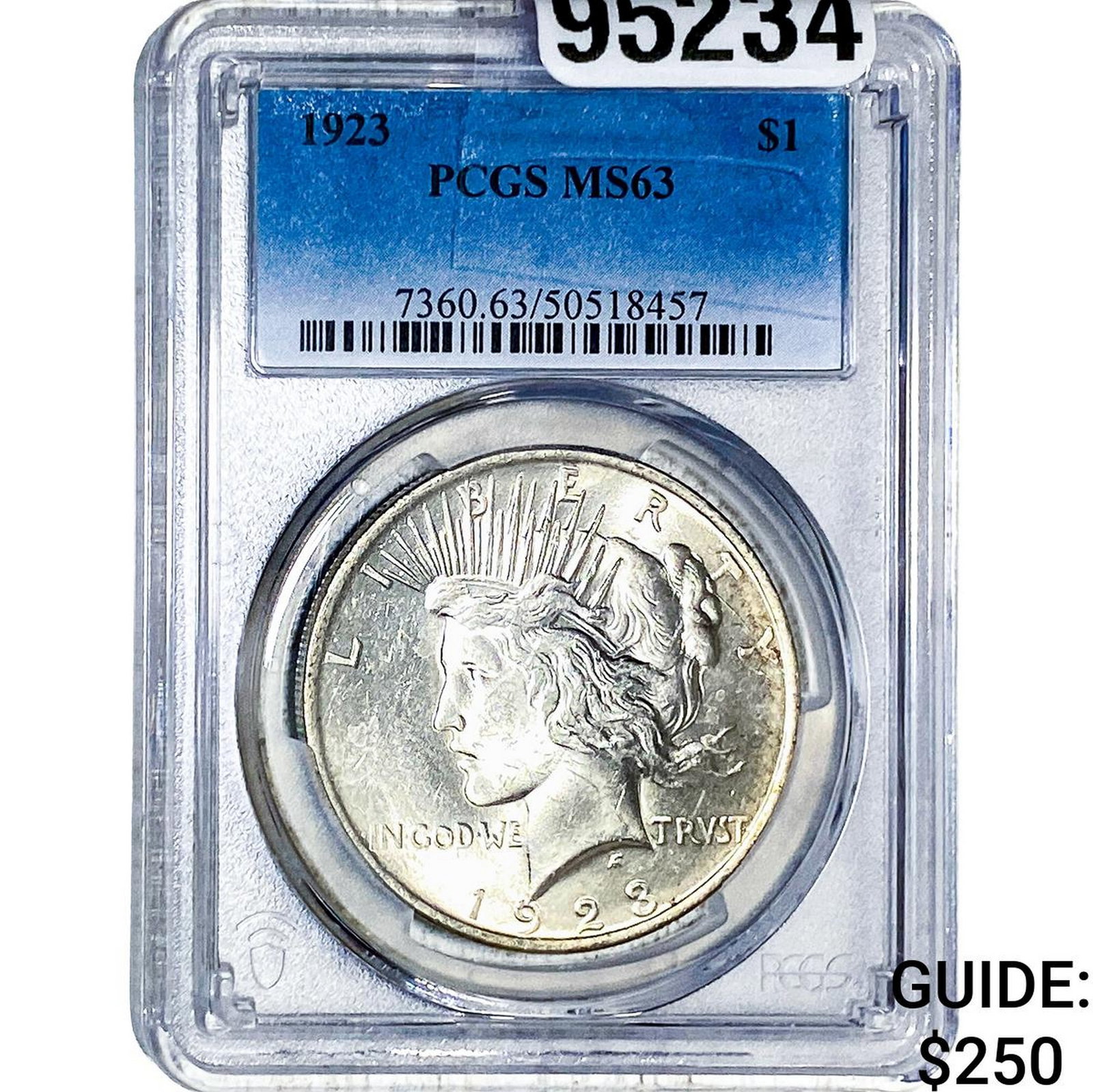 1923 Silver Peace Dollar PCGS MS63: 1923 Silver Peace Dollar PCGS MS63